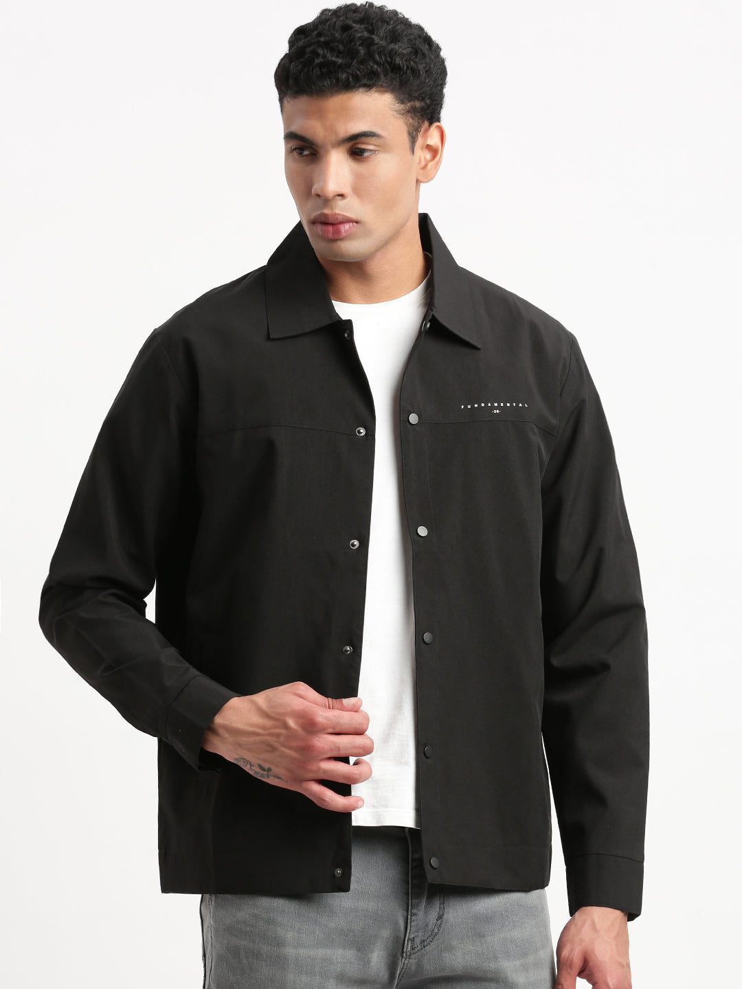 Men's Spread Collar Black Solid Tailored Jacket