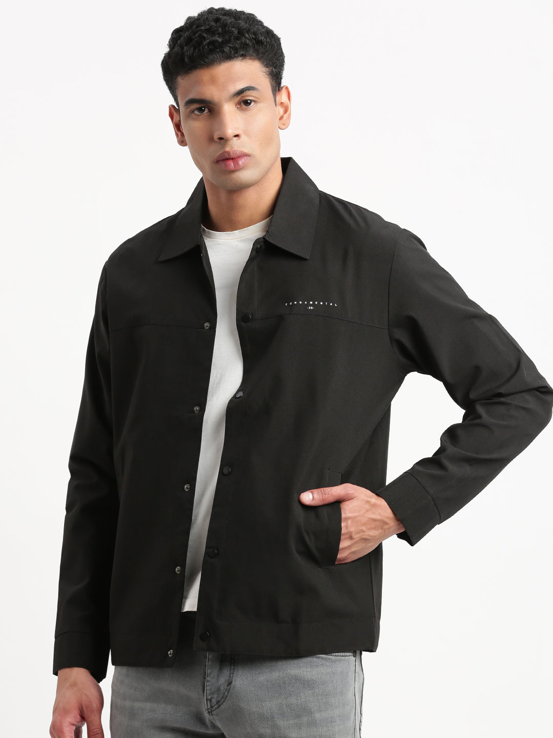 Men's Spread Collar Black Solid Tailored Jacket