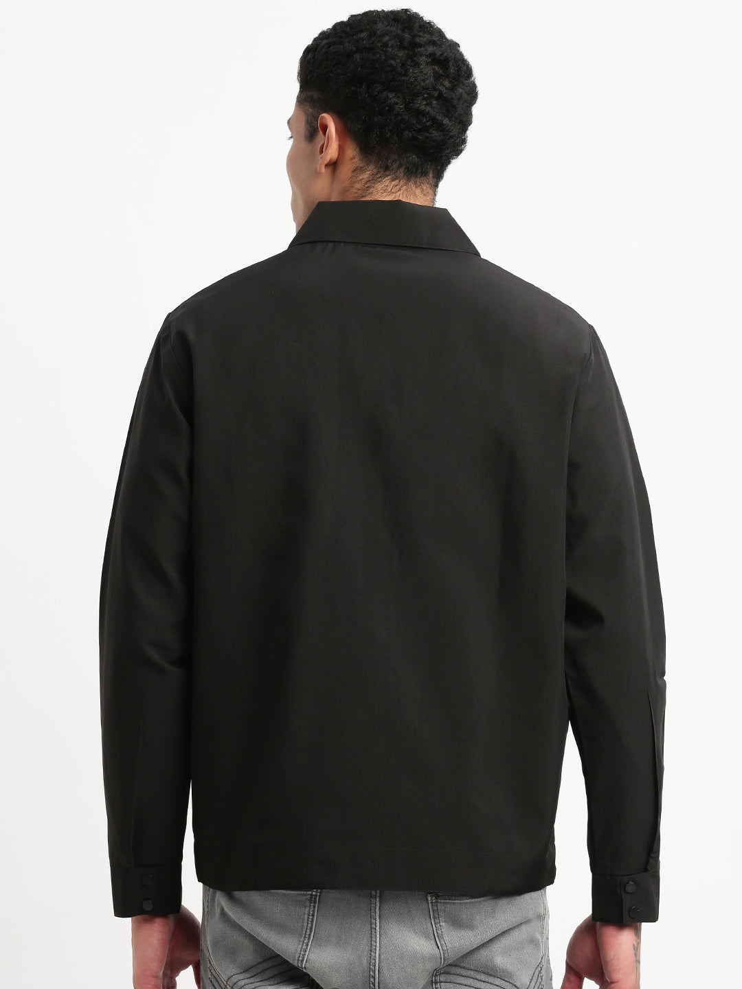 Men's Spread Collar Black Solid Tailored Jacket