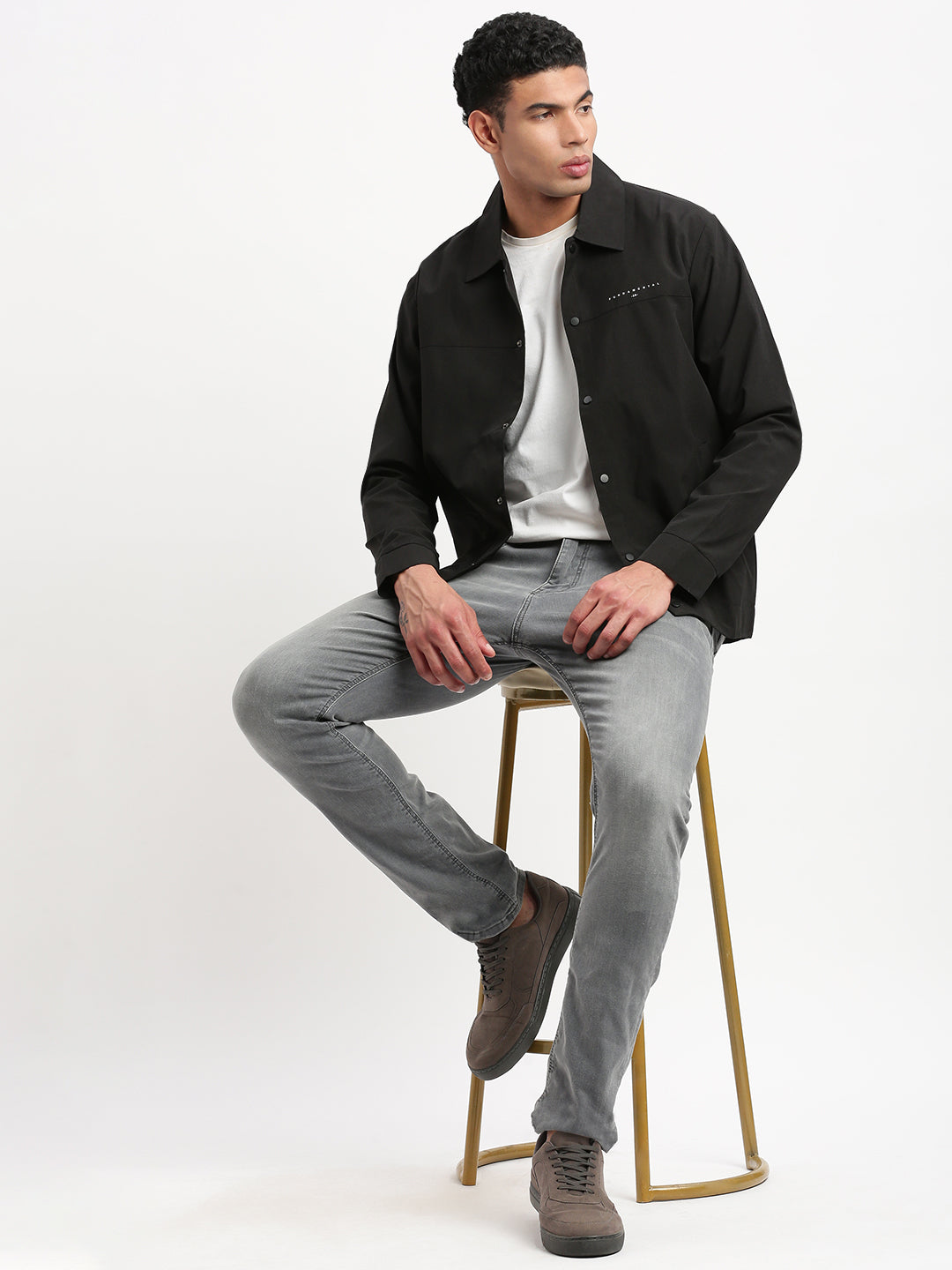 Men's Spread Collar Black Solid Tailored Jacket