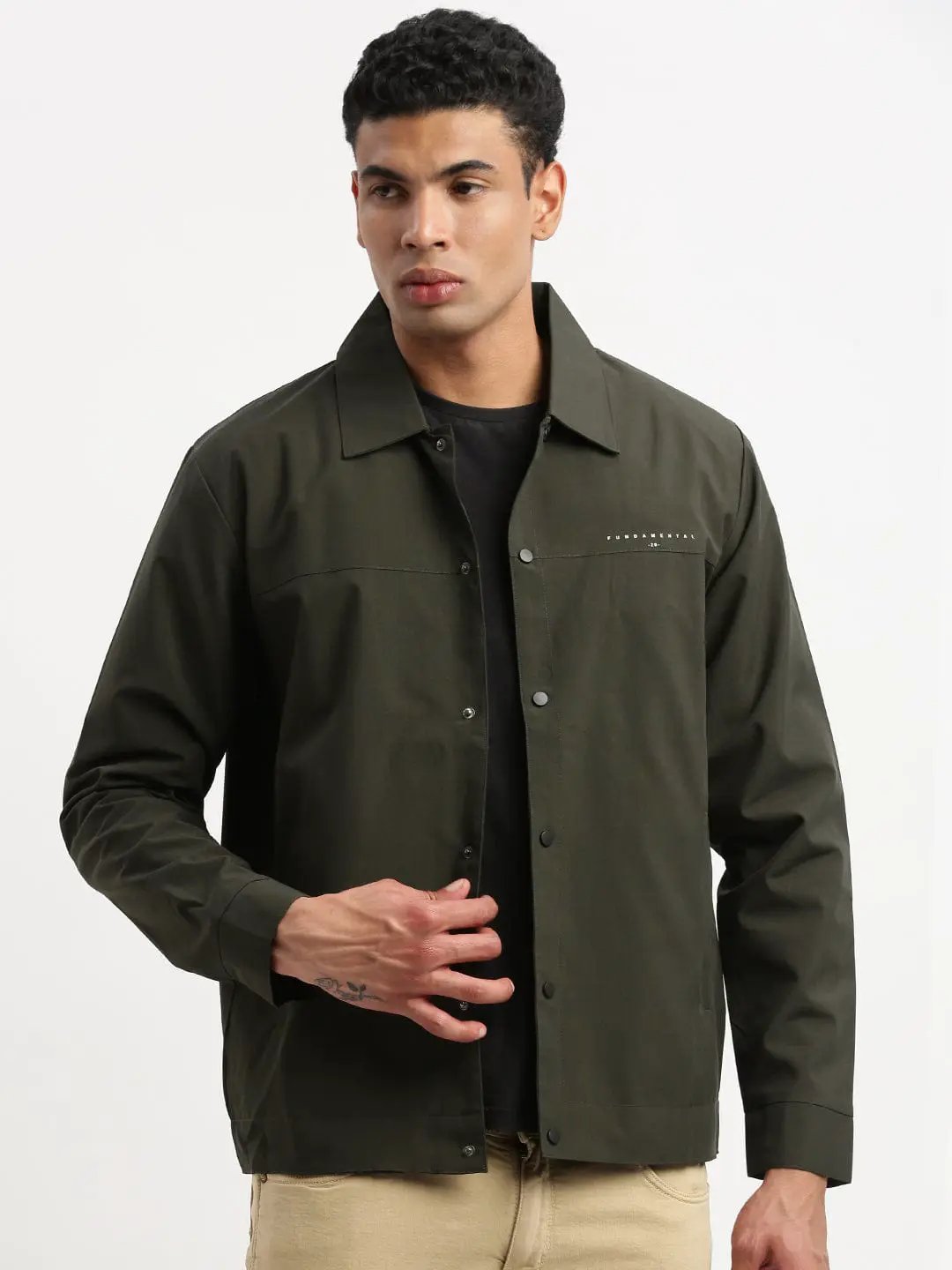Men's Spread Collar Green Solid Tailored Jacket