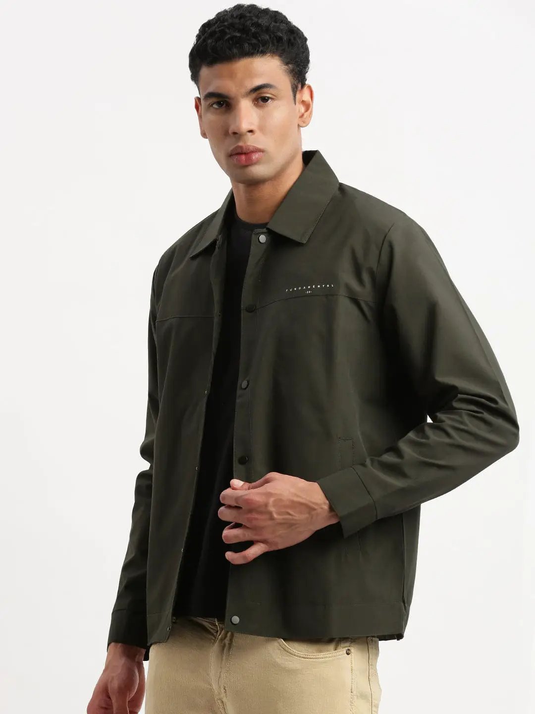 Men's Spread Collar Green Solid Tailored Jacket