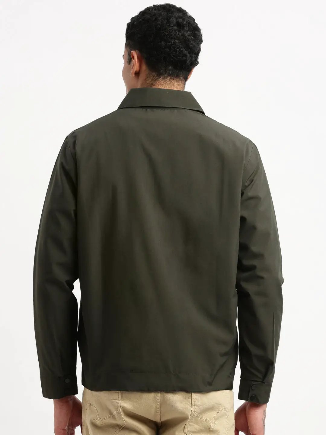 Men's Spread Collar Green Solid Tailored Jacket