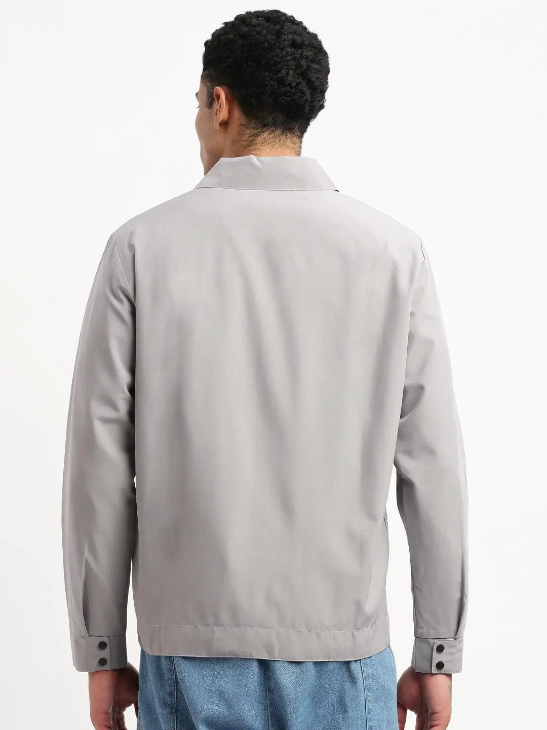 Men's Spread Collar Grey Solid Tailored Jacket
