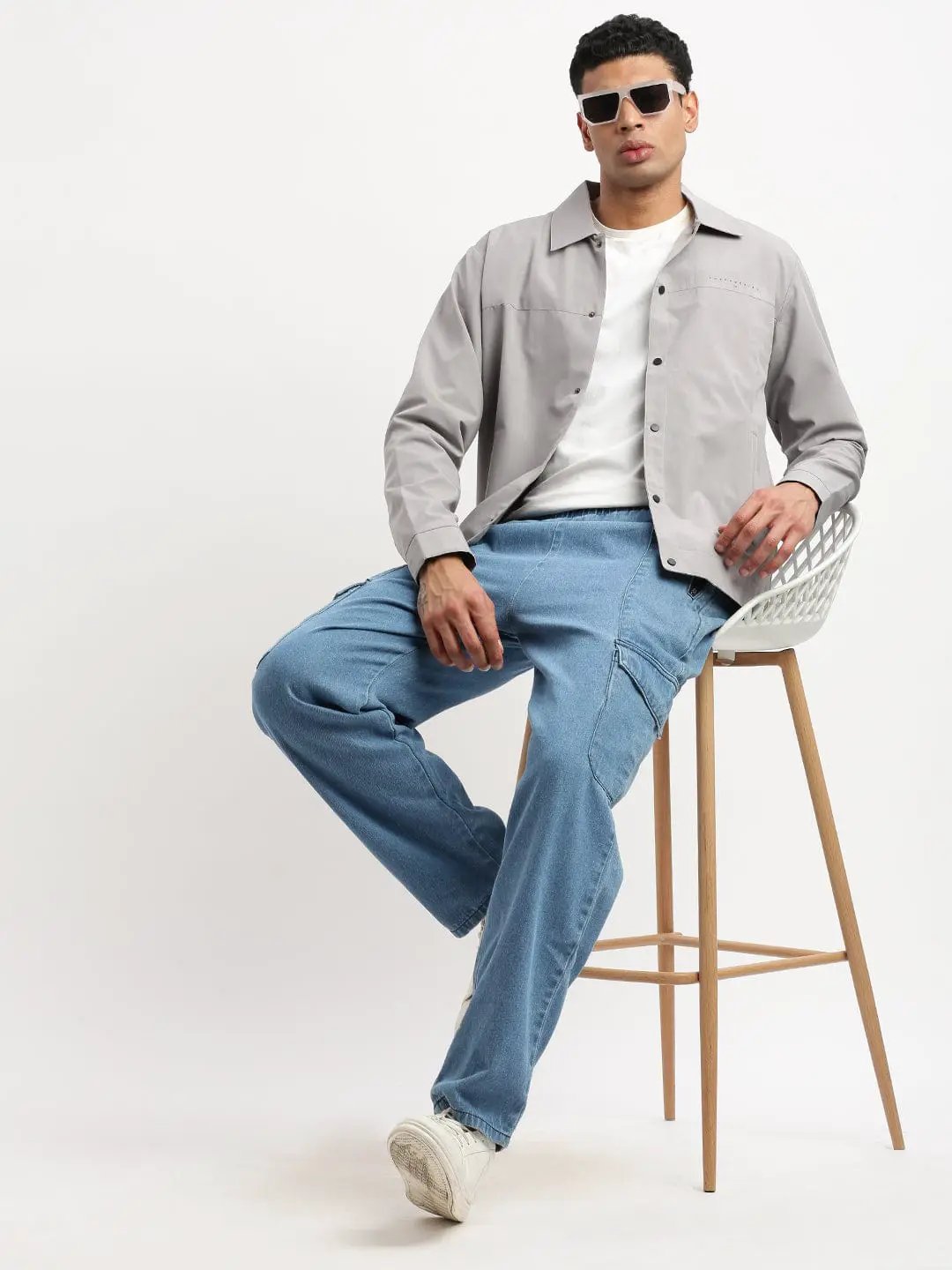 Men's Spread Collar Grey Solid Tailored Jacket