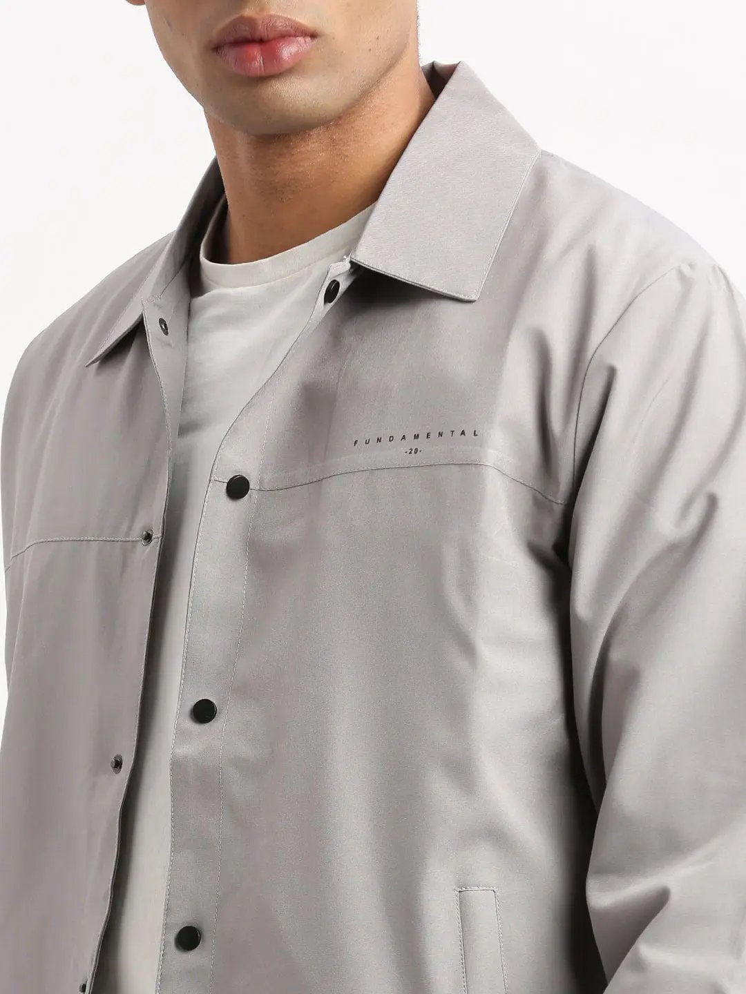 Men's Spread Collar Grey Solid Tailored Jacket