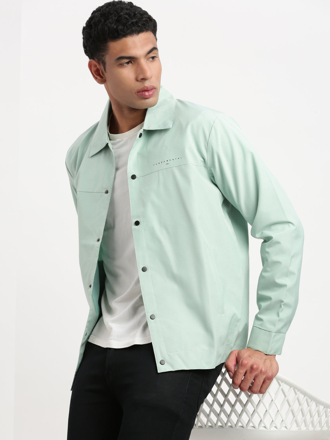 Men Spread Collar Sea Green Solid Tailored Jacket