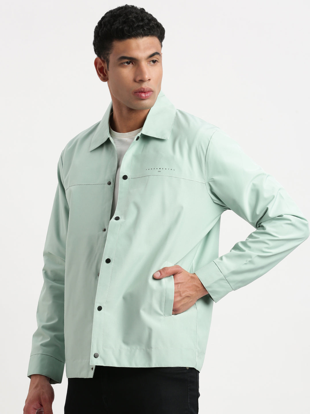 Men Spread Collar Sea Green Solid Tailored Jacket