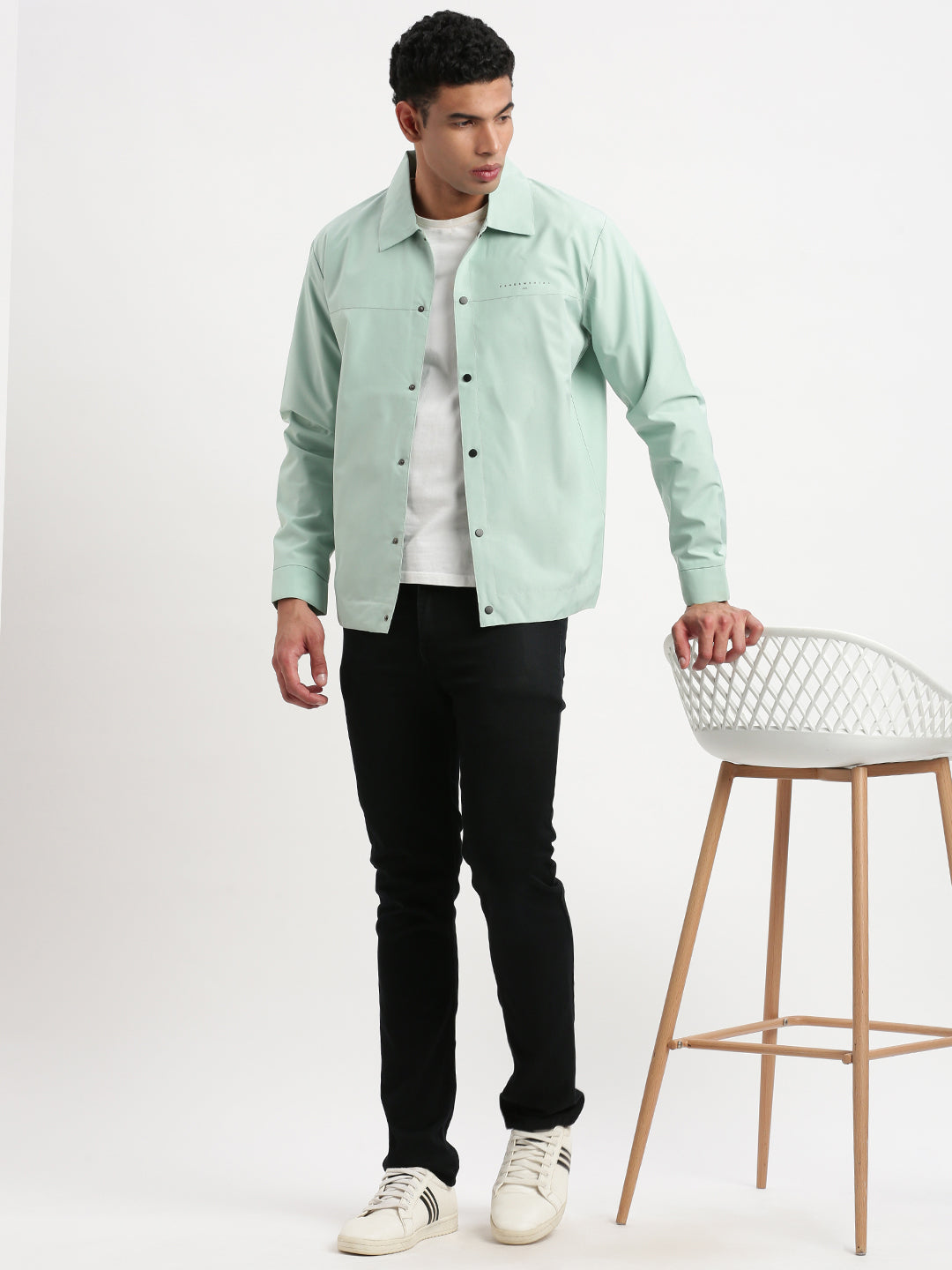 Men Spread Collar Sea Green Solid Tailored Jacket