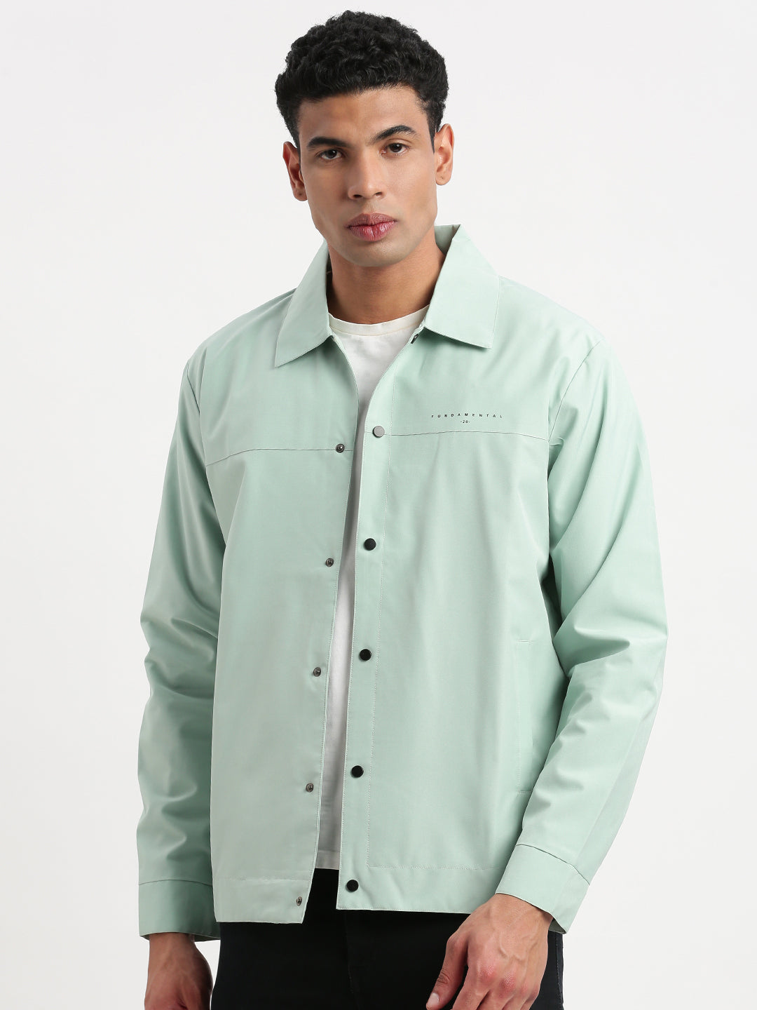 Men Spread Collar Sea Green Solid Tailored Jacket