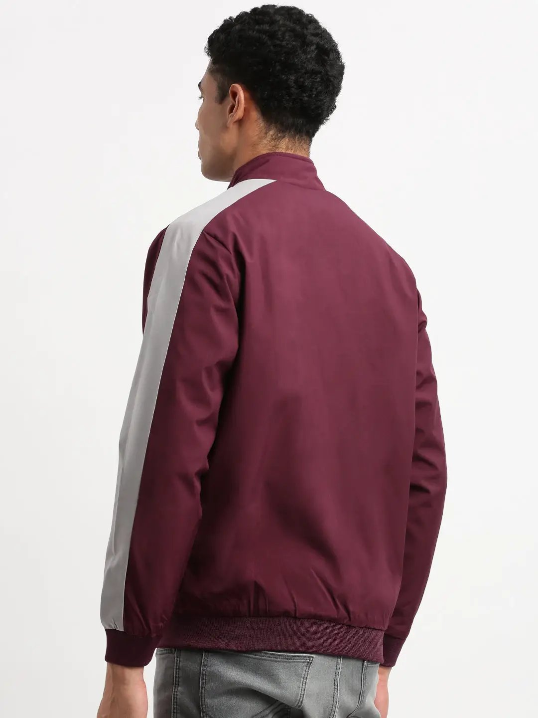 Men's Mock Collar Purple Solid Bomber Jacket