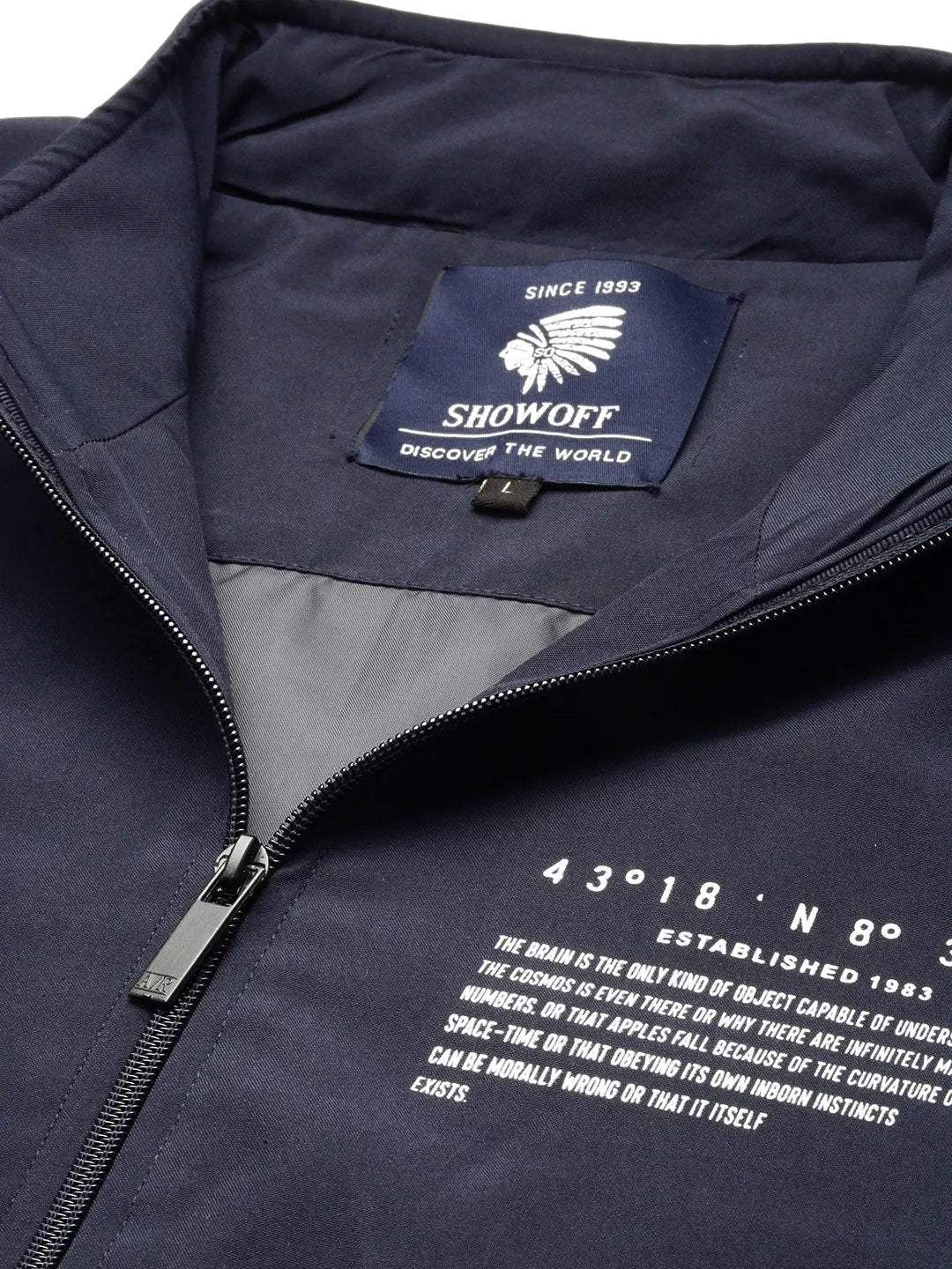 Men's Mock Collar Navy Blue Solid Classic Bomber Jacket