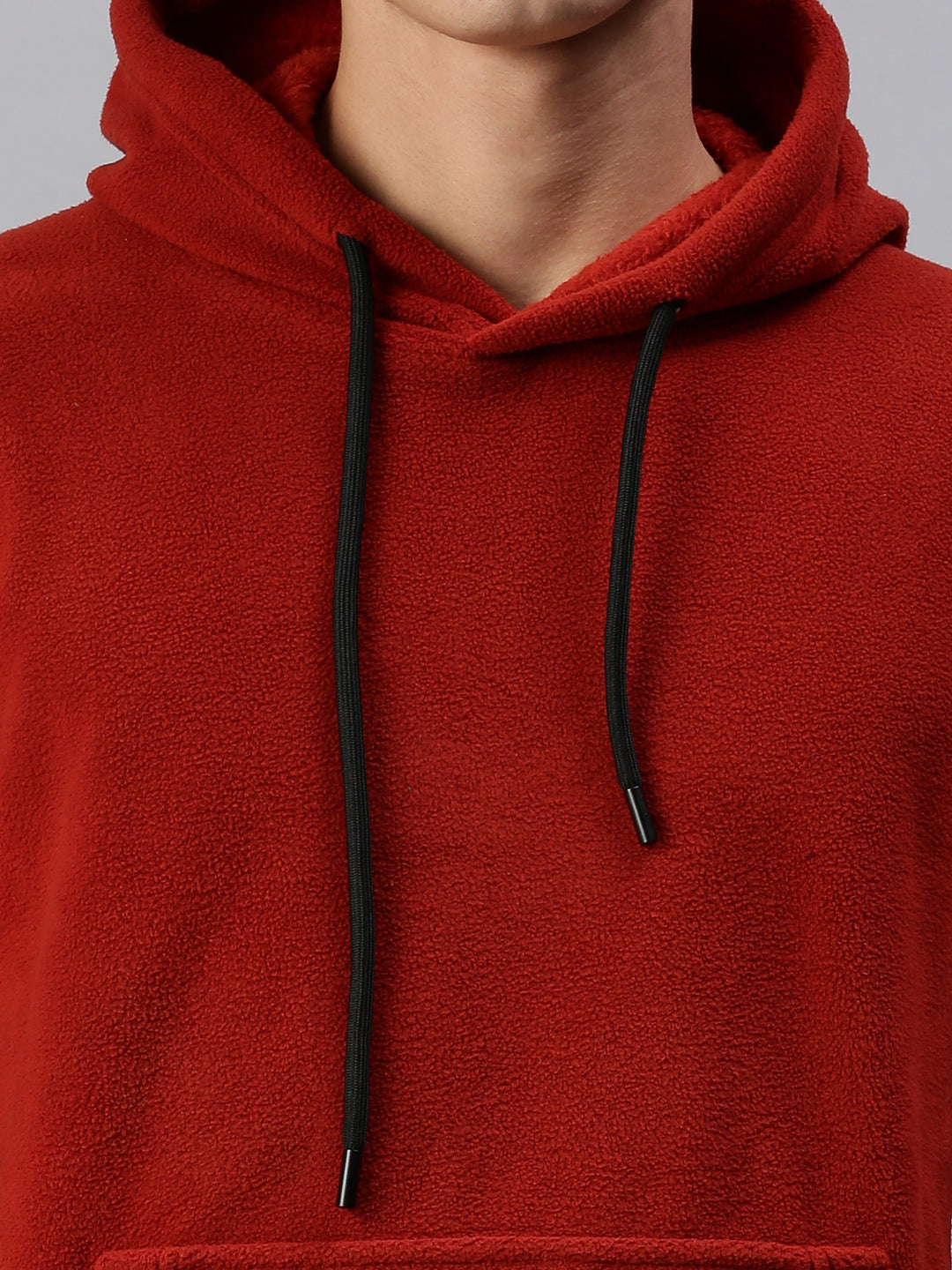 Men Hooded Solid Red Sweatshirt