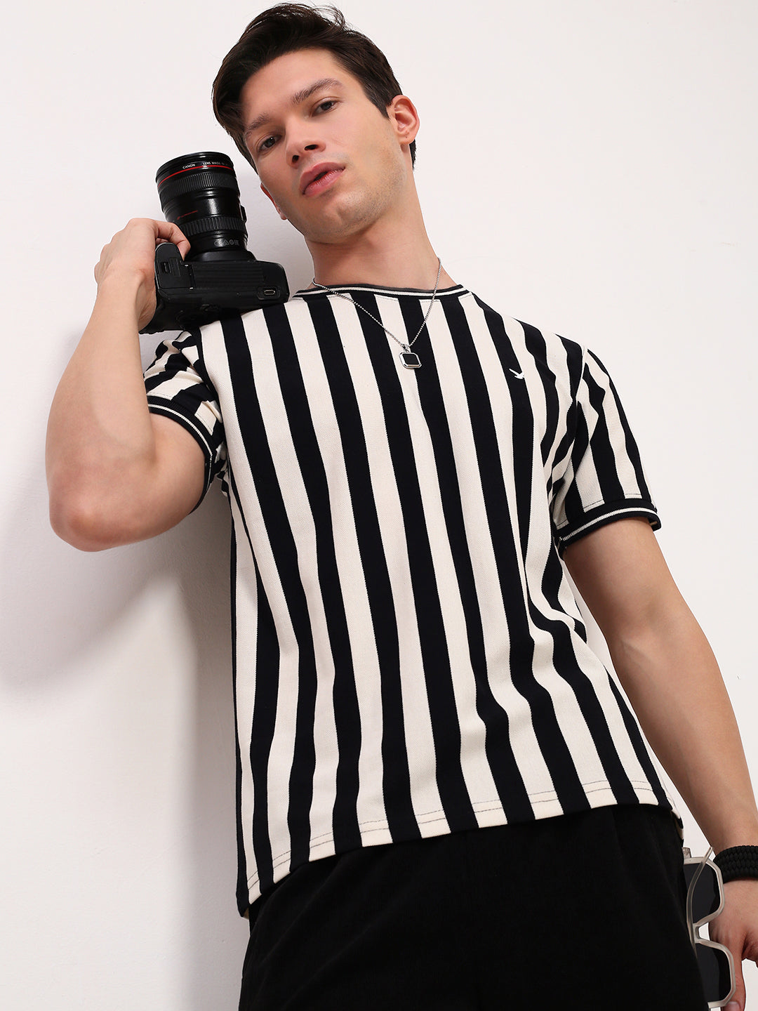 Men Black Striped T Shirt