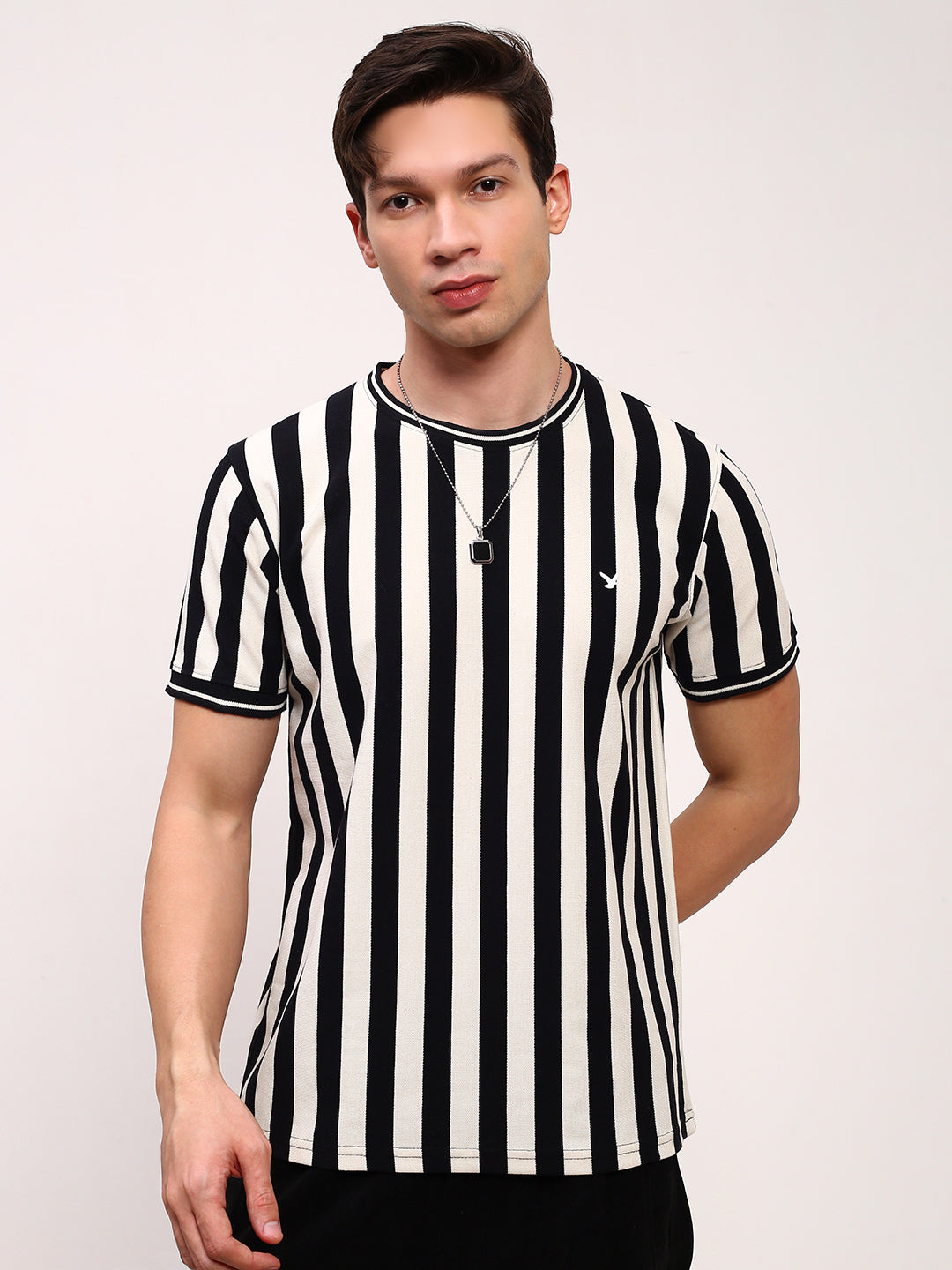 Men Black Striped T Shirt