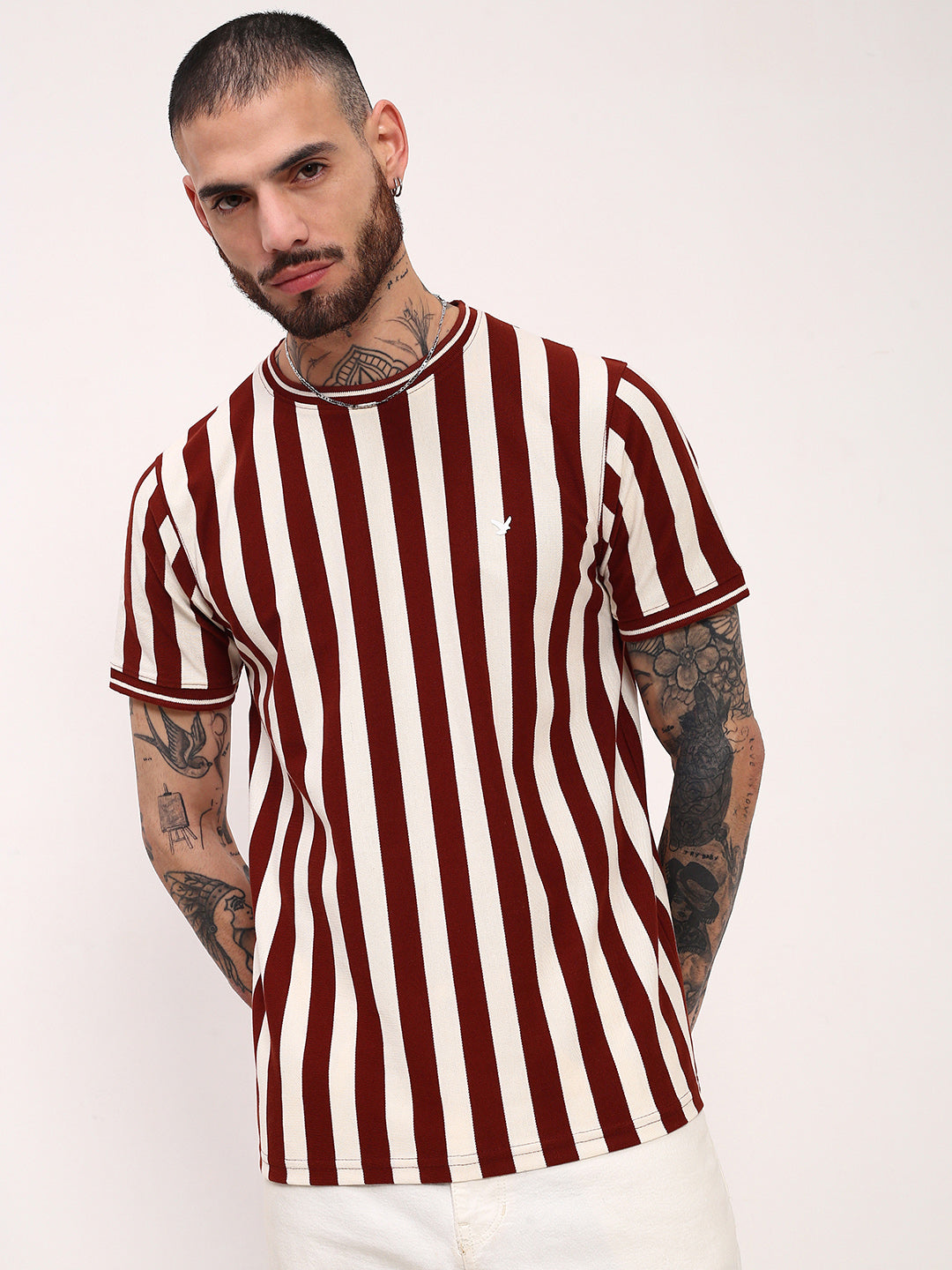 Men Brown Striped T Shirt