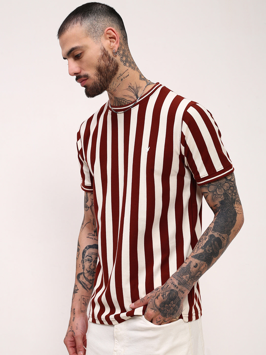 Men Brown Striped T Shirt