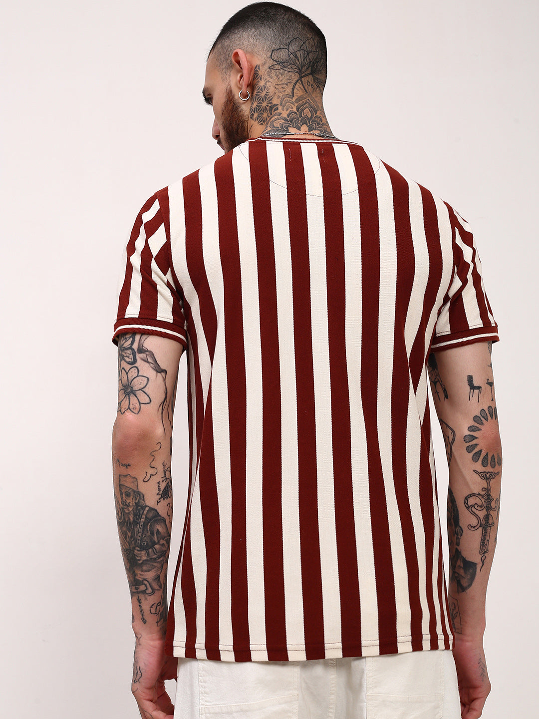 Men Brown Striped T Shirt