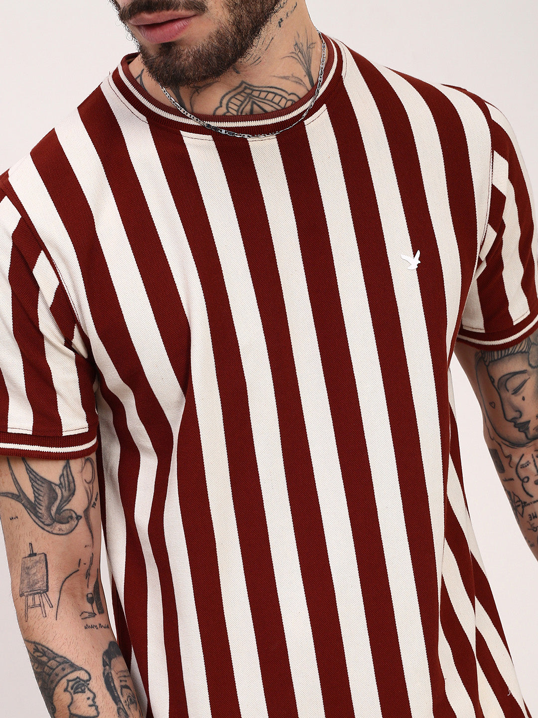 Men Brown Striped T Shirt