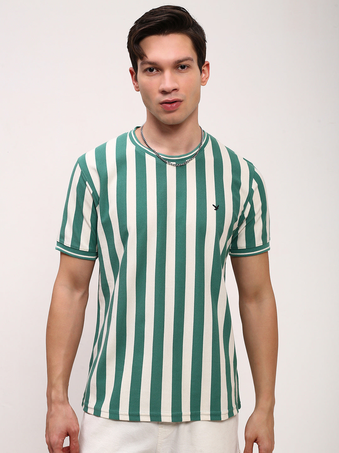 Men Green Striped T Shirt