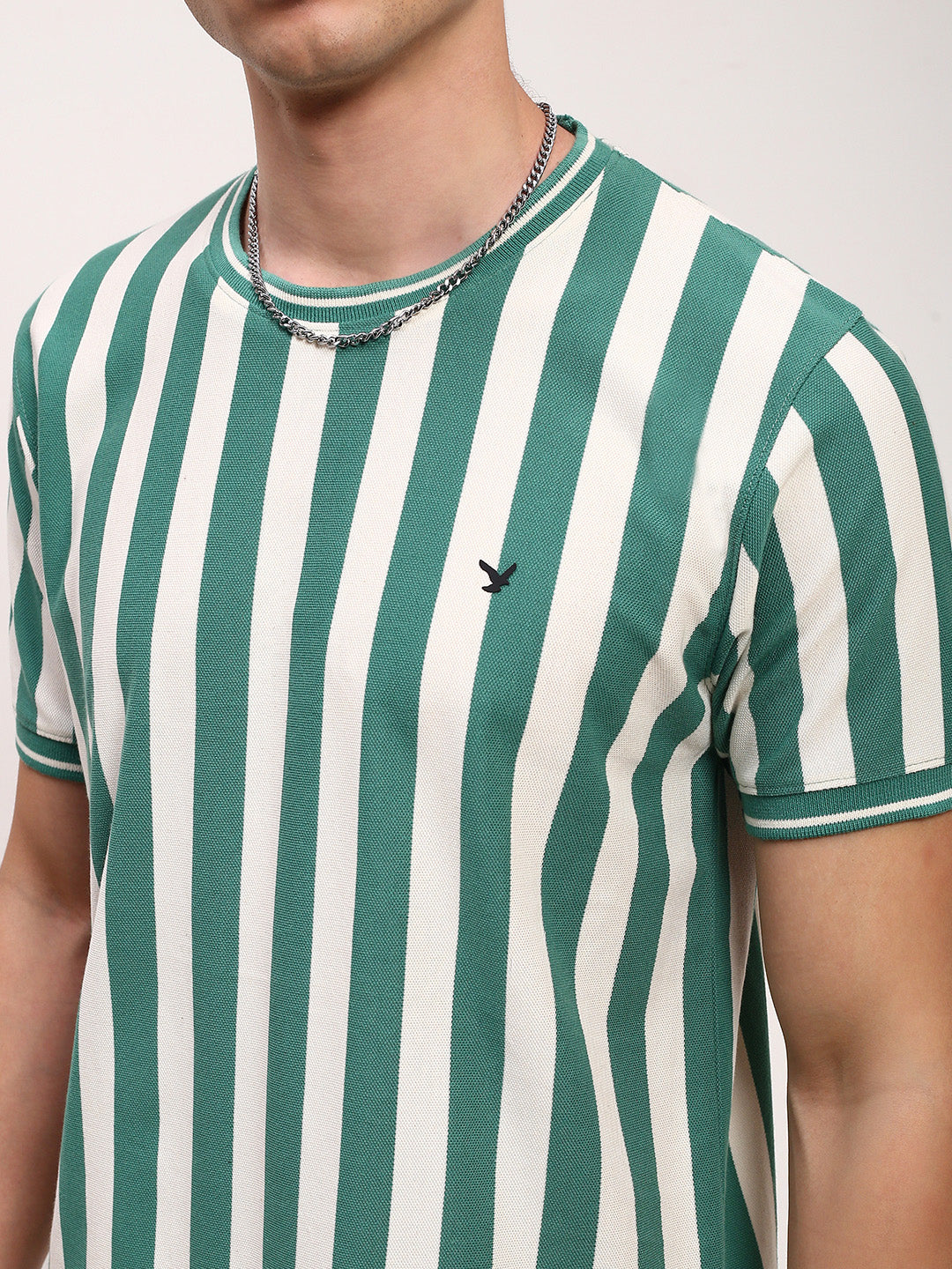 Men Green Striped T Shirt