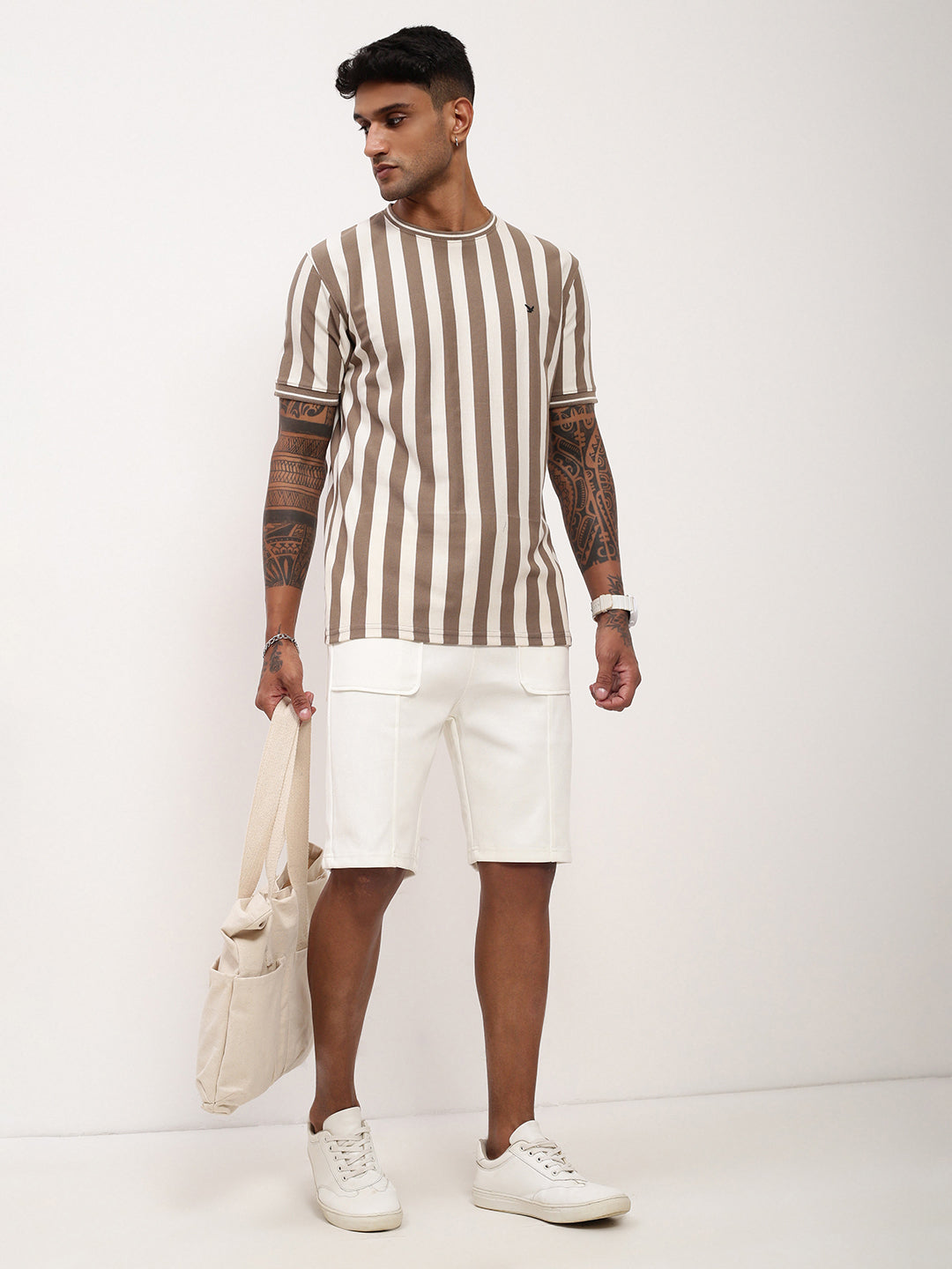 Men Olive Striped T Shirt