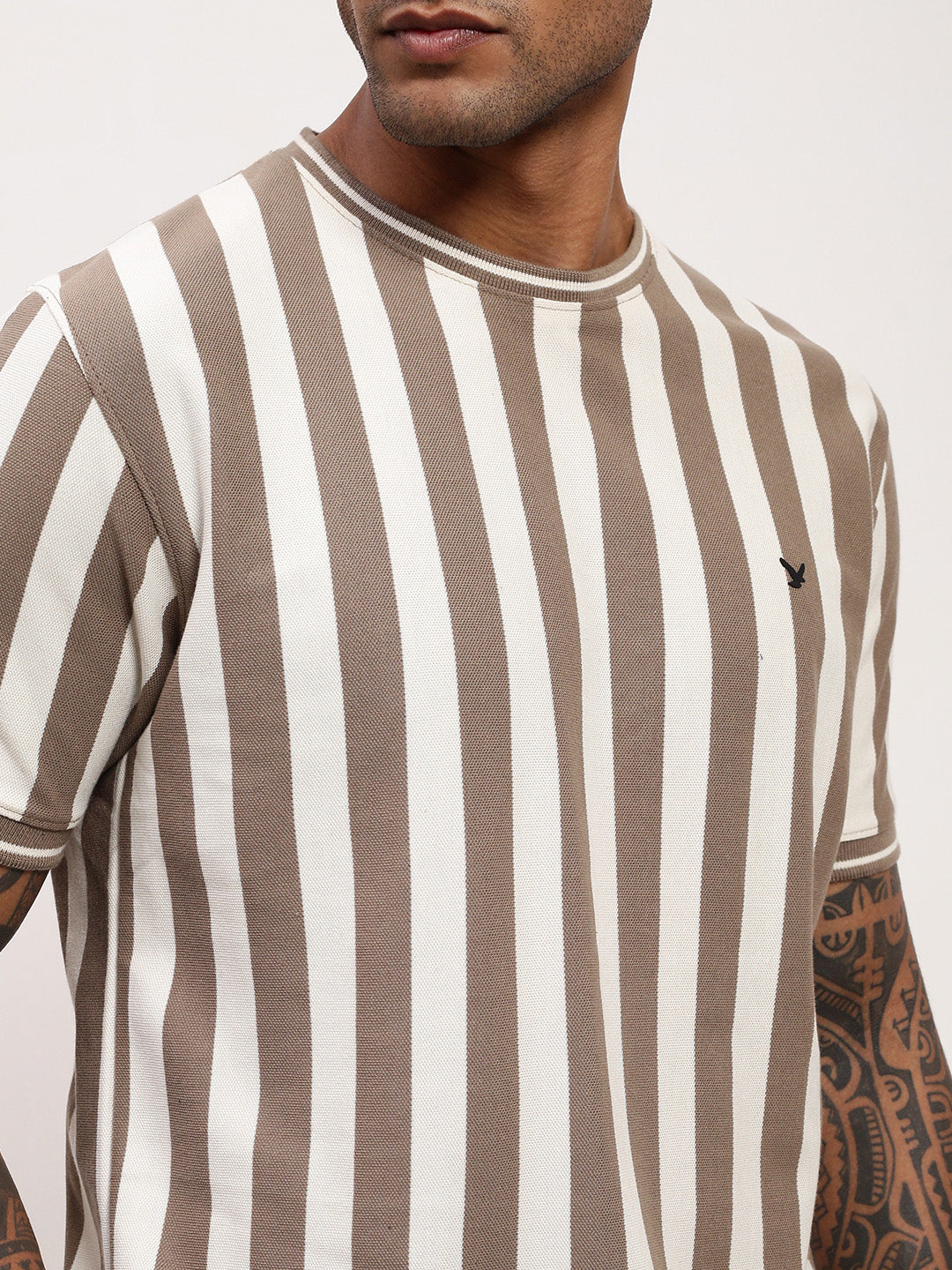 Men Olive Striped T Shirt