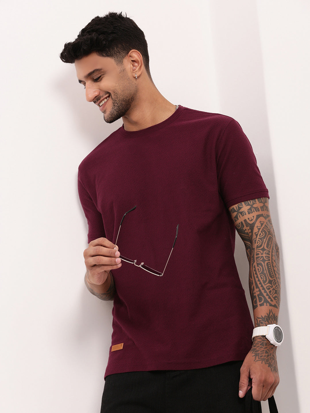 Men Maroon Solid T Shirt