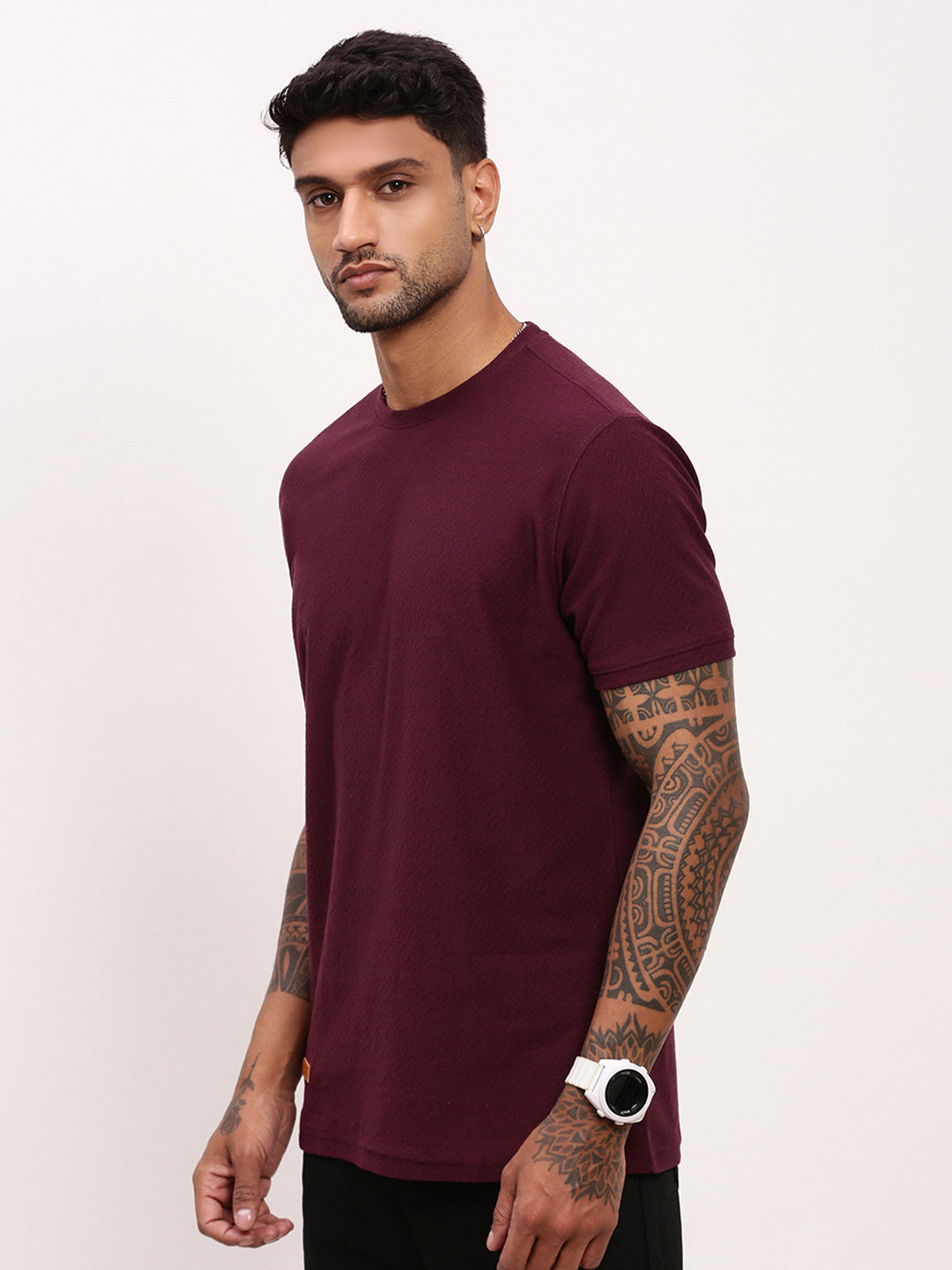 Men Maroon Solid T Shirt