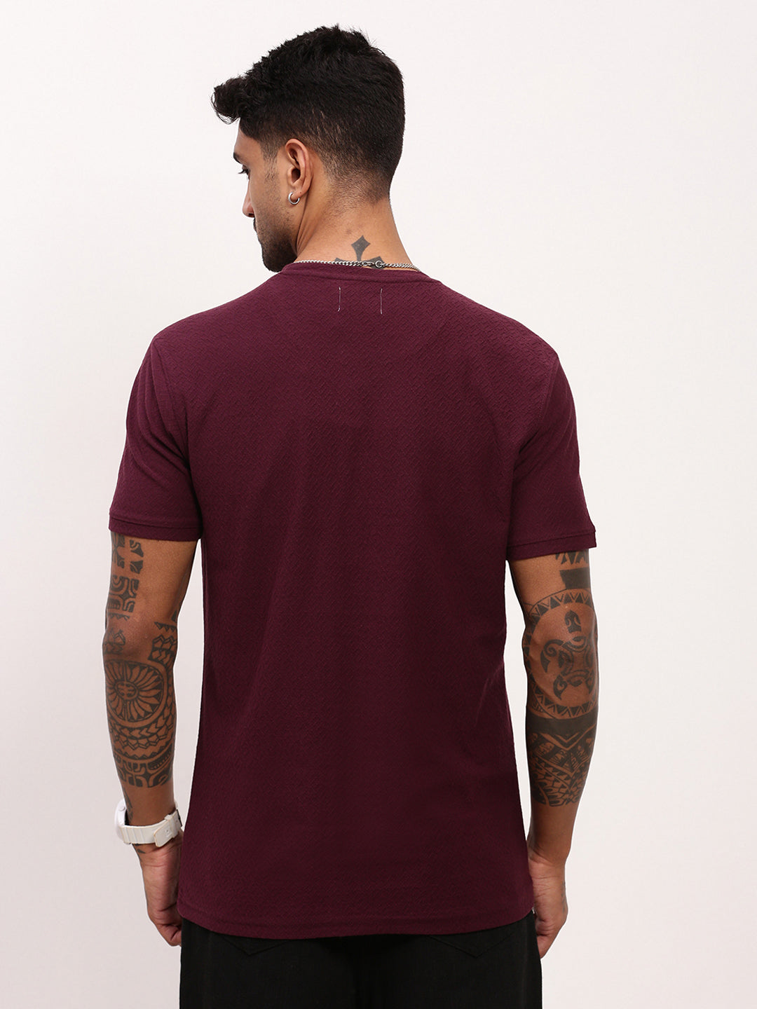 Men Maroon Solid T Shirt