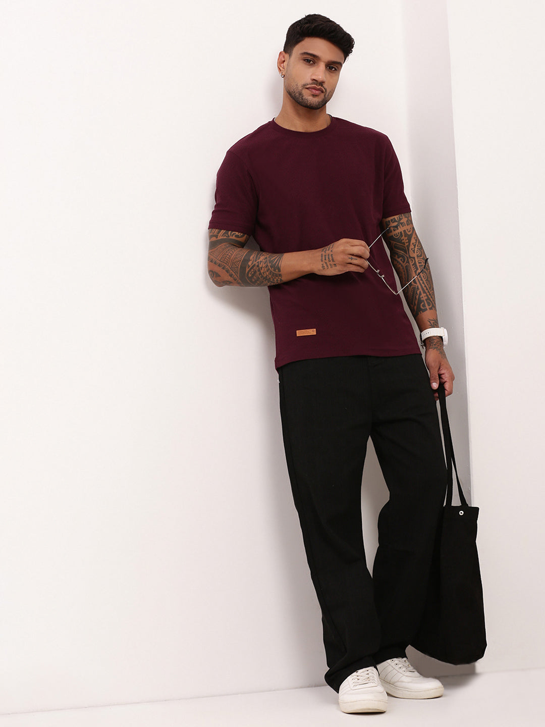 Men Maroon Solid T Shirt