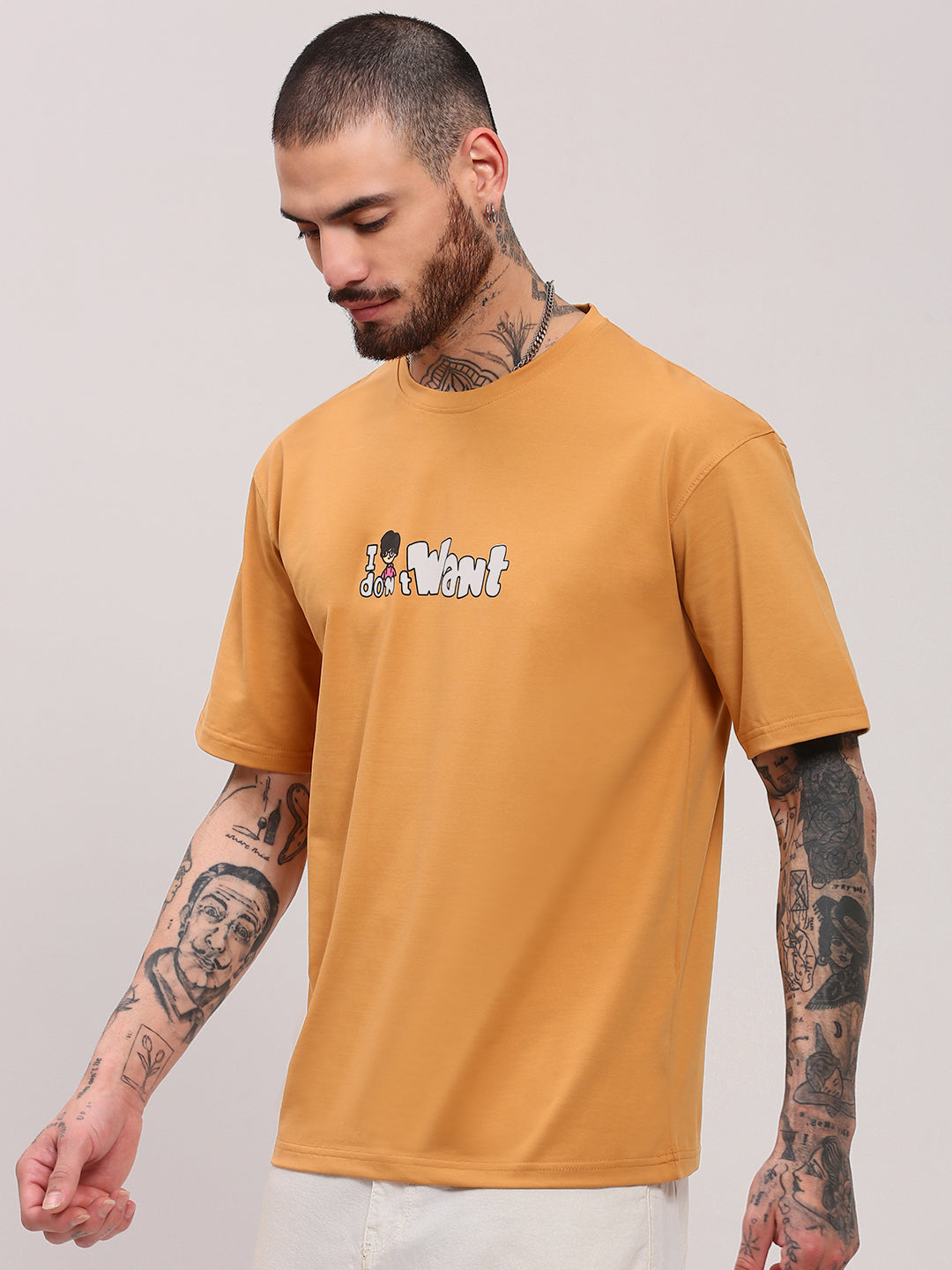 Men Mustard Graphic T Shirt