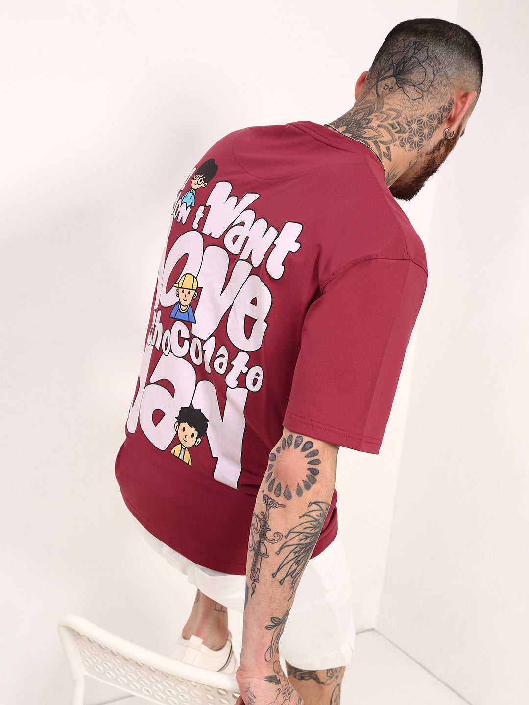 Men Pink Graphic Oversized T Shirt