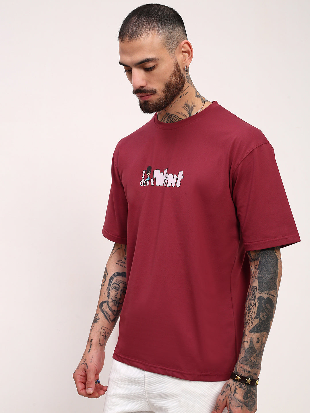 Men Pink Graphic Oversized T Shirt