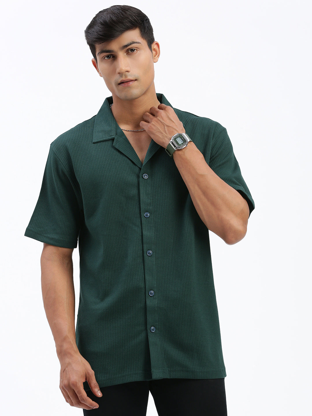 Men Solid Green Relaxed Fit Shirt