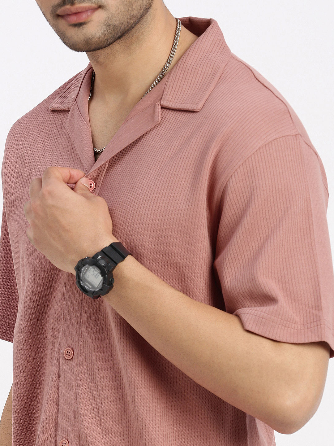 Men Peach Cuban Collar Solid Shirt