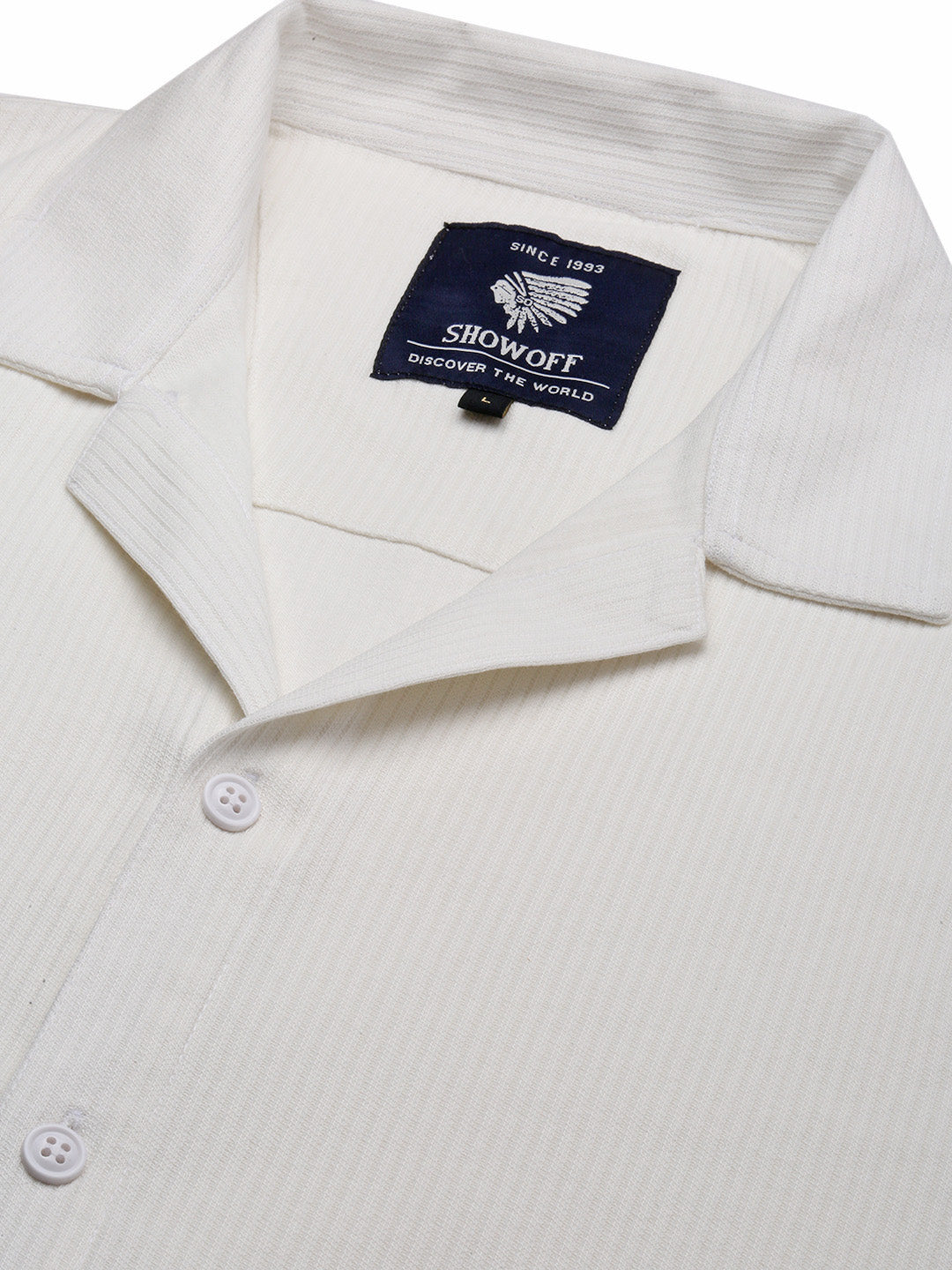 Men White Cuban Collar Solid Shirt