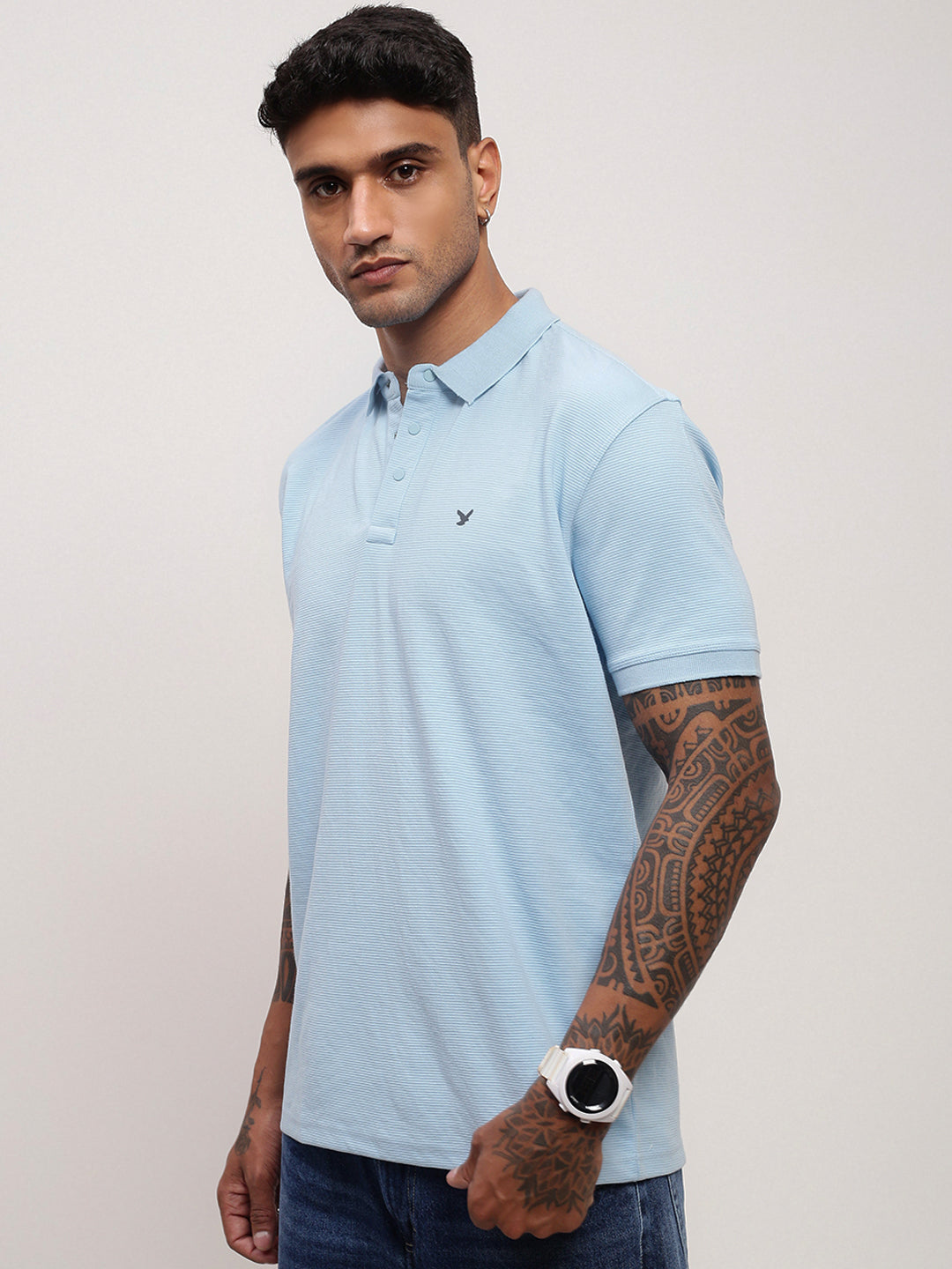 Men Blue Solid T Shirt