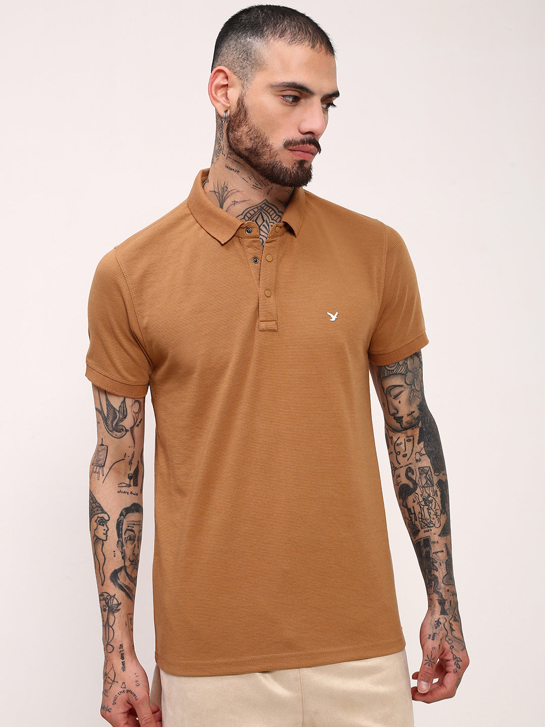 Men Brown Solid T Shirt