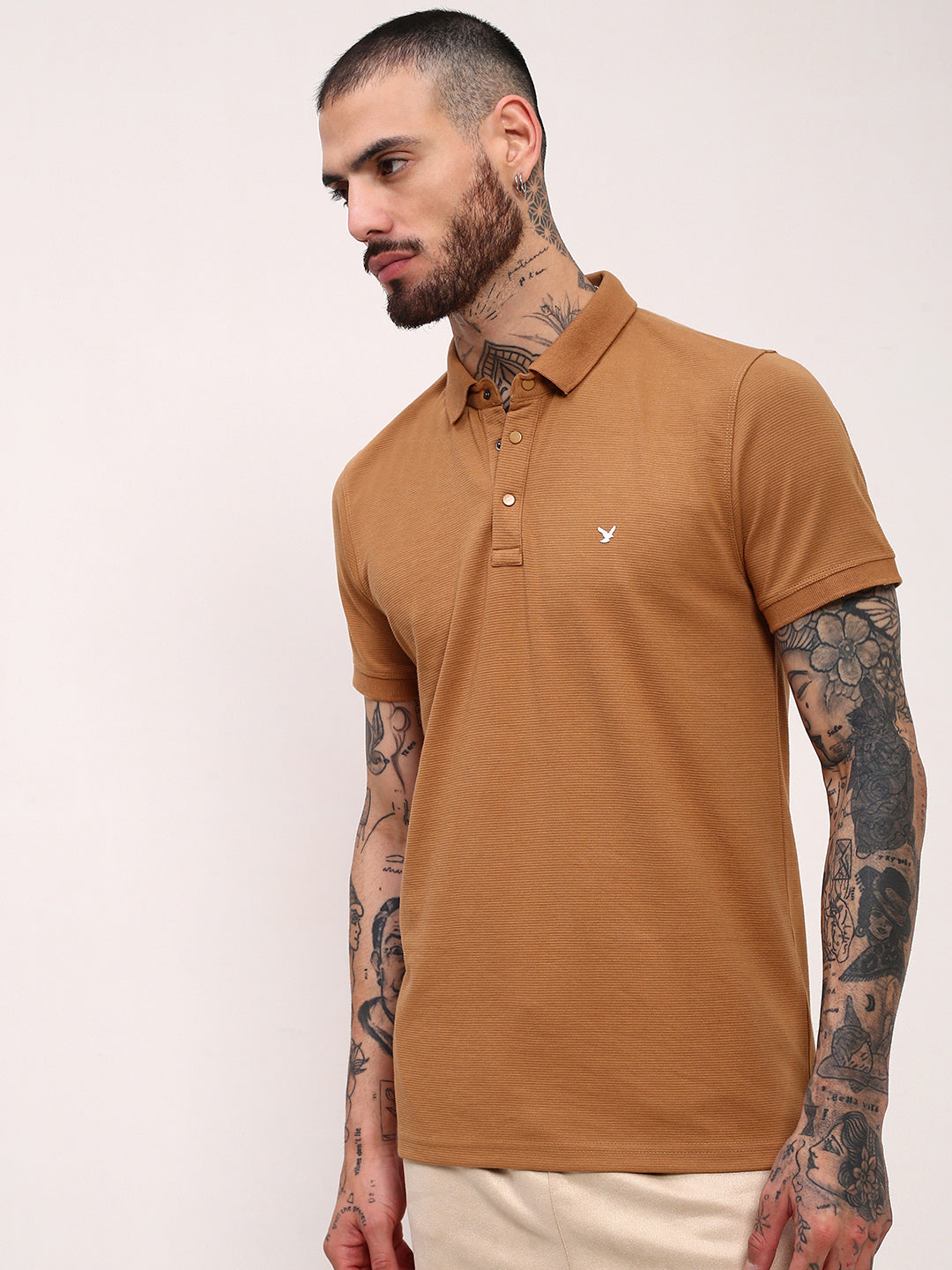 Men Brown Solid T Shirt