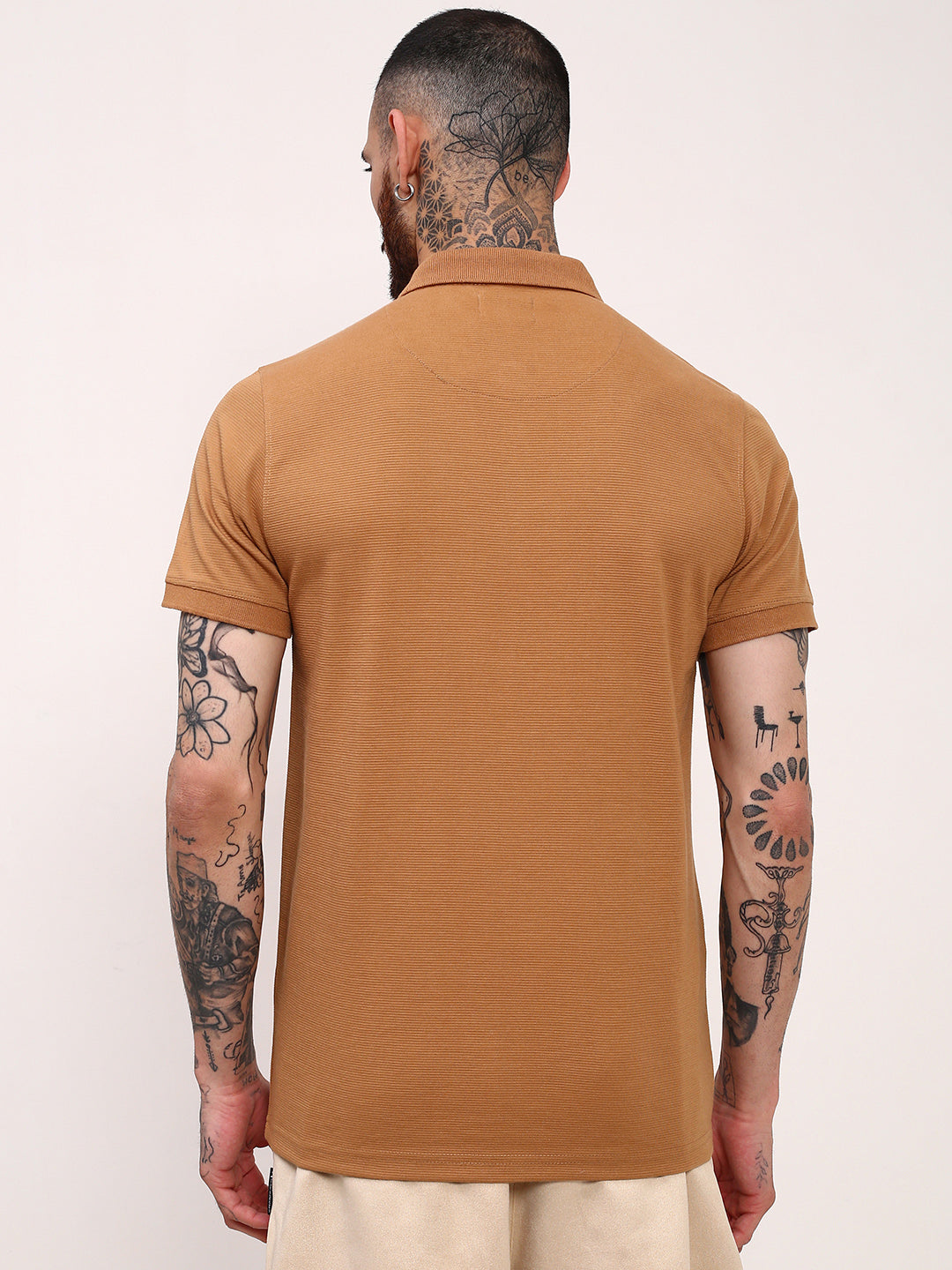 Men Brown Solid T Shirt