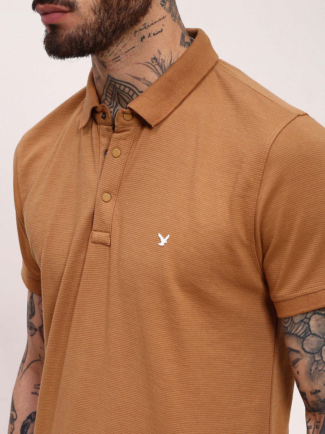 Men Brown Solid T Shirt