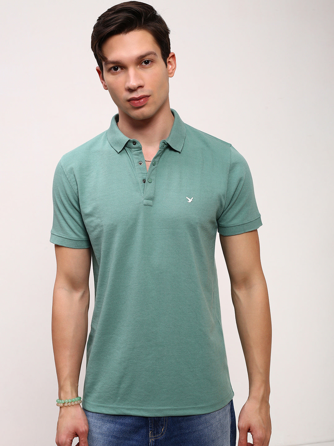 Men Green Solid T Shirt