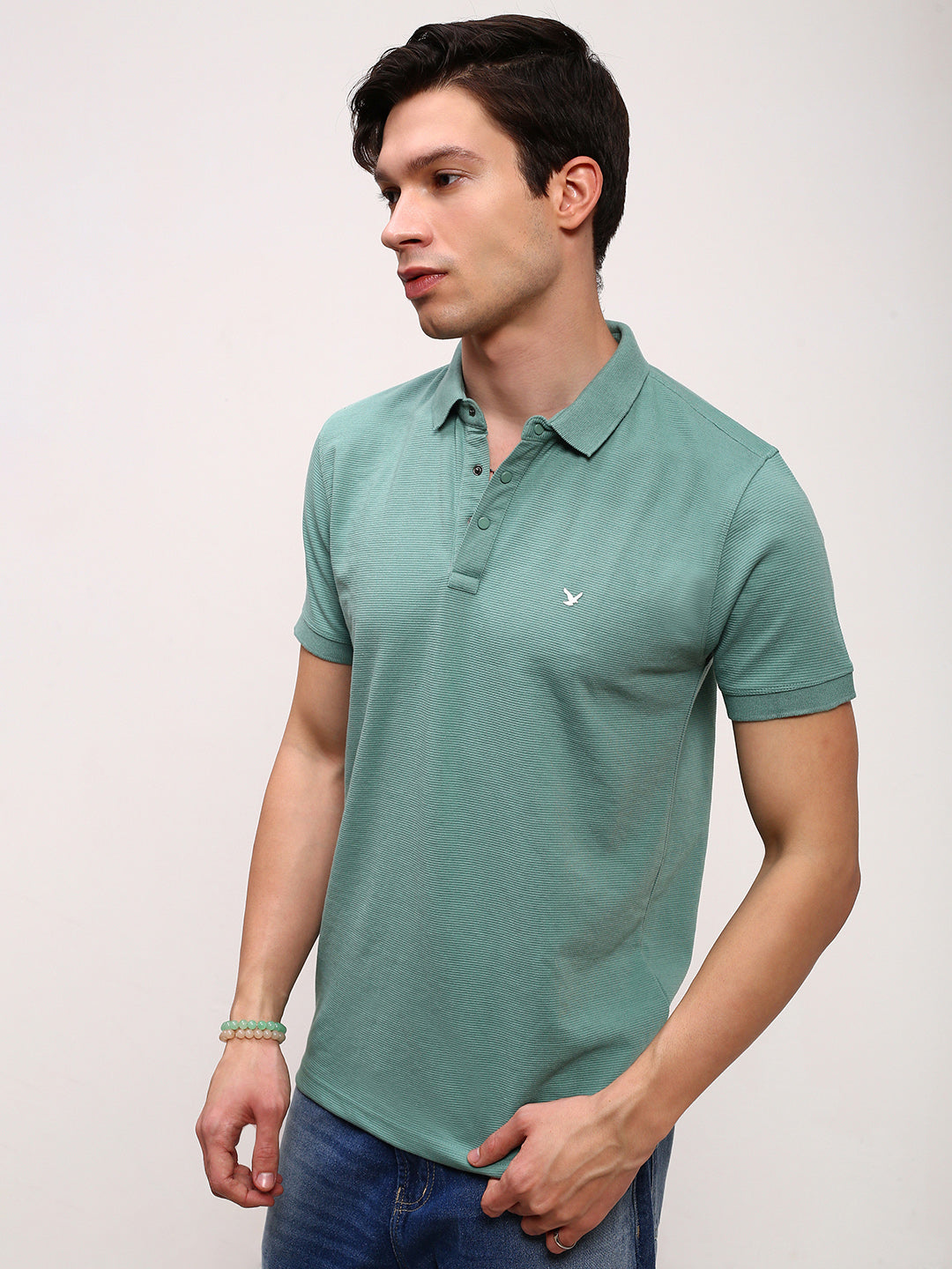 Men Green Solid T Shirt