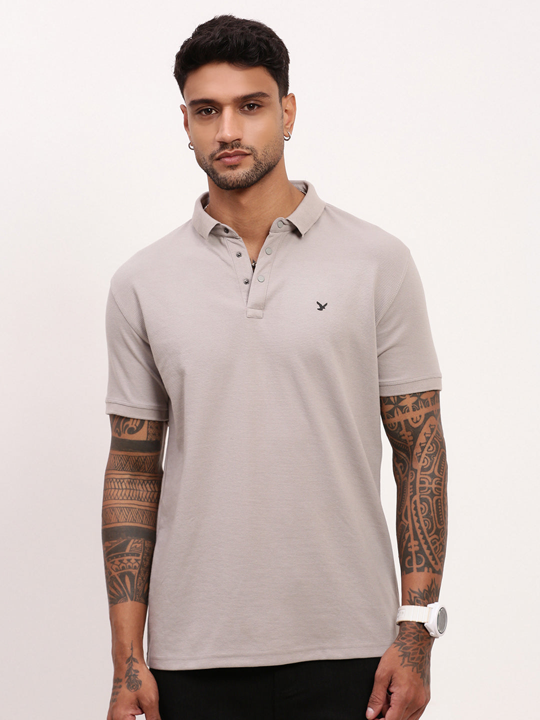 Men Grey Solid T Shirt