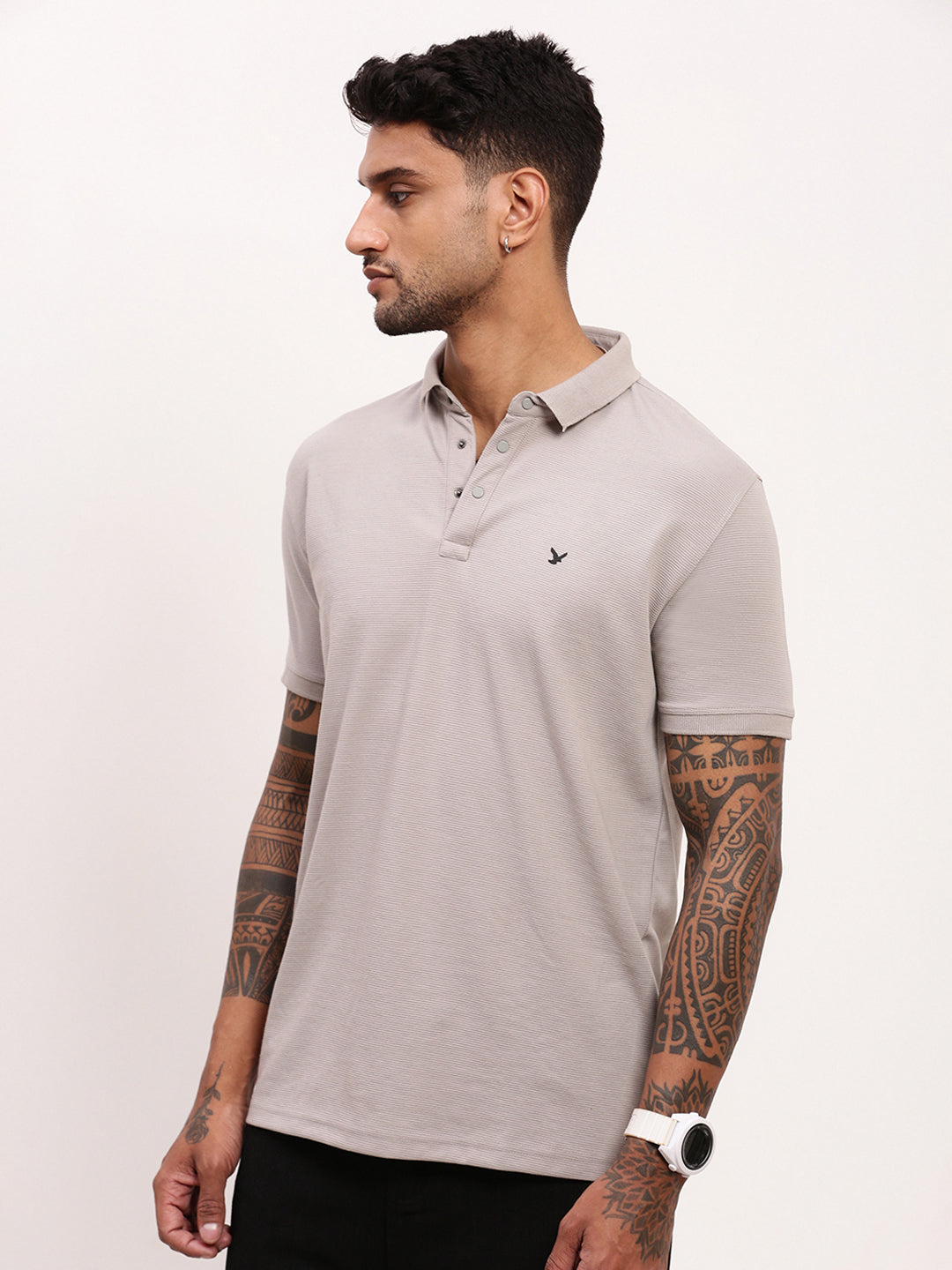 Men Grey Solid T Shirt