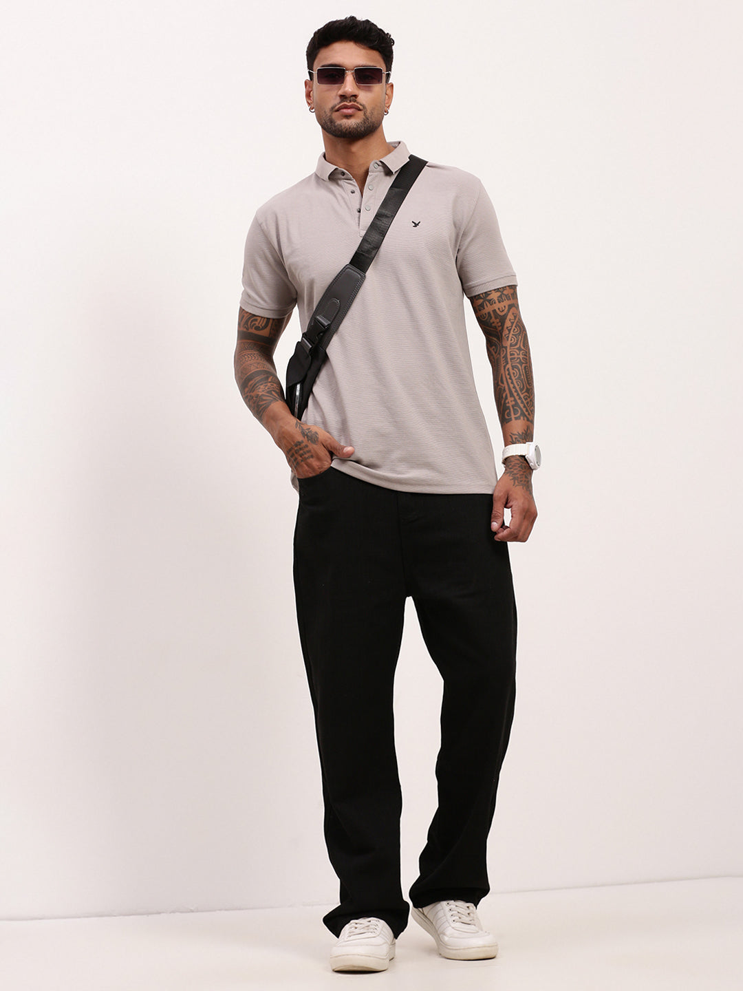 Men Grey Solid T Shirt