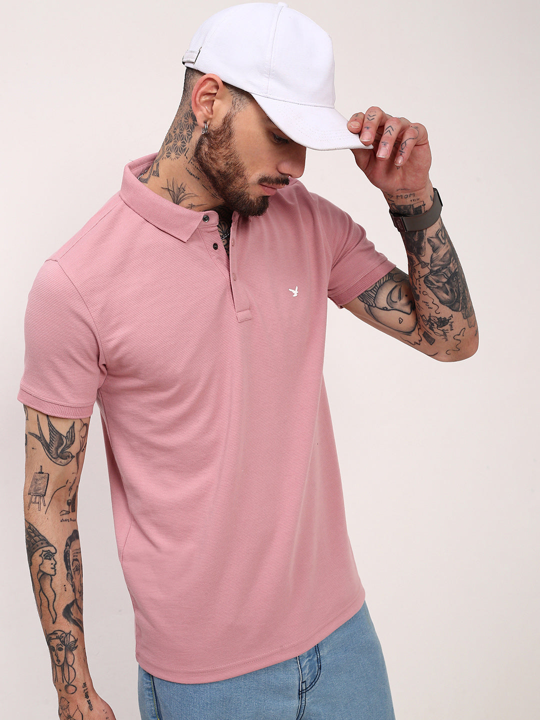 Men Pink Solid T Shirt