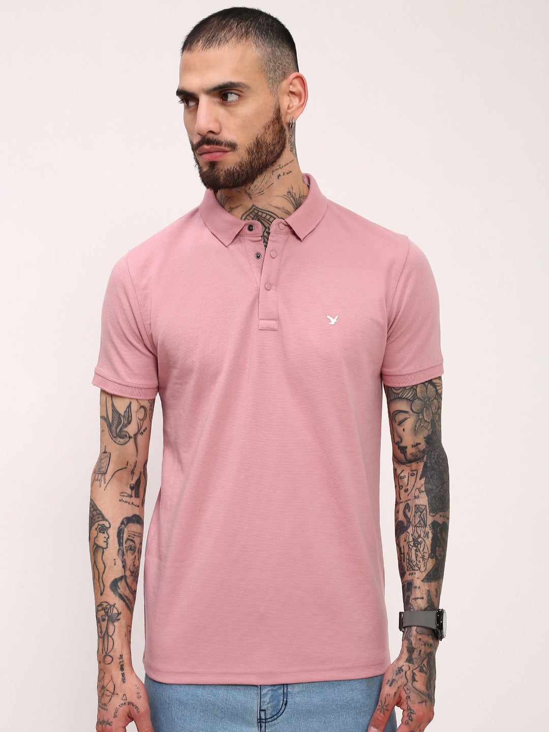 Men Pink Solid T Shirt