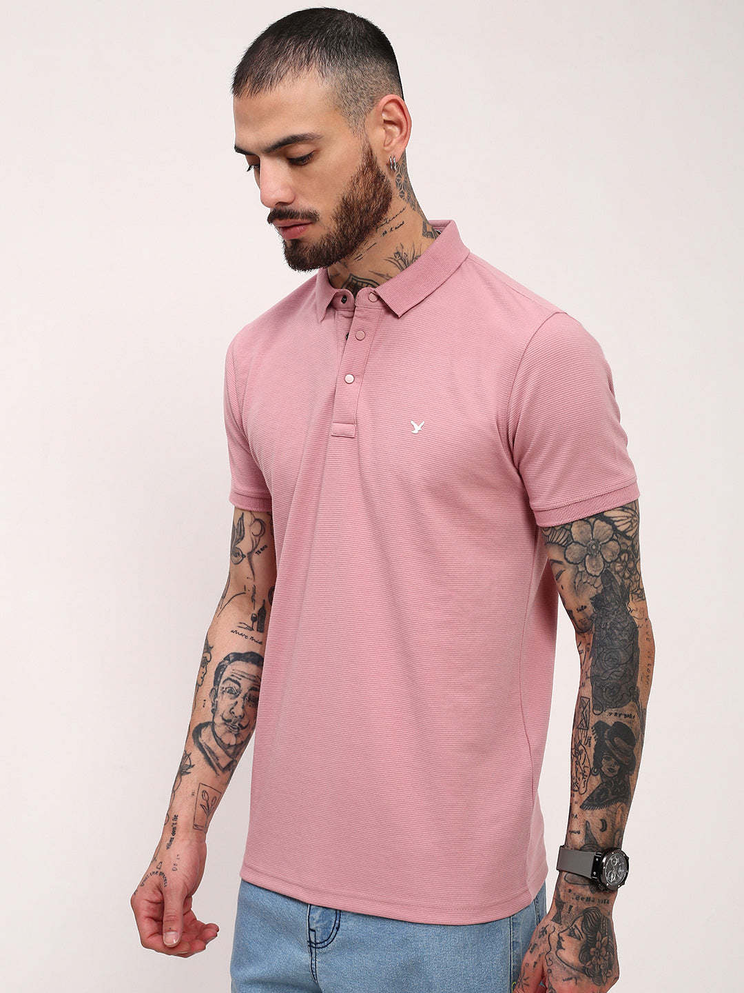 Men Pink Solid T Shirt